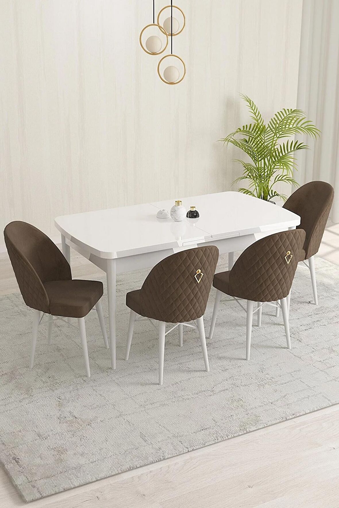 Rovena Marsilya Beyaz 80x132 Açılabilir Mdf Mutfak Masası Takımı 4 Adet Sandalye