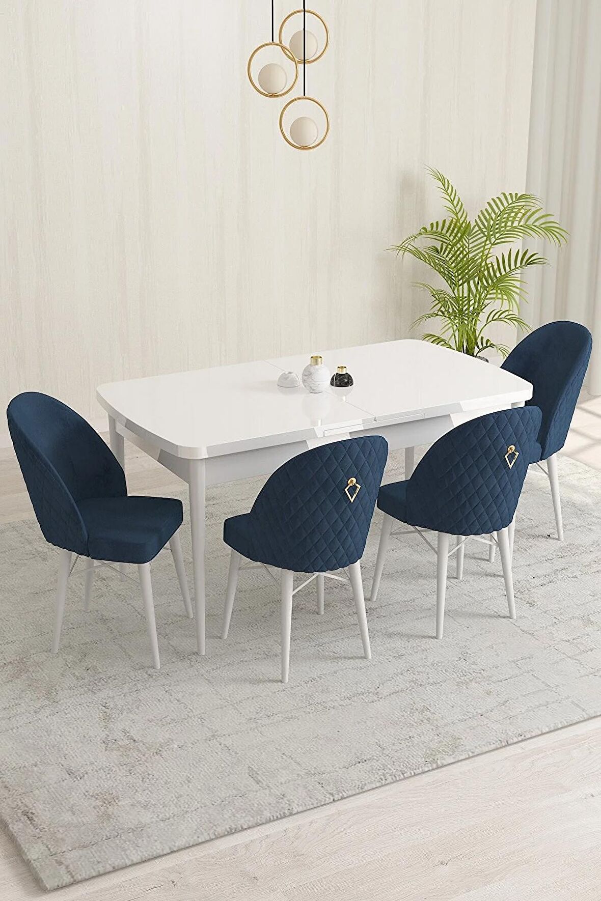 Rovena Marsilya Beyaz 80x132 Açılabilir Mdf Mutfak Masası Takımı 4 Adet Sandalye