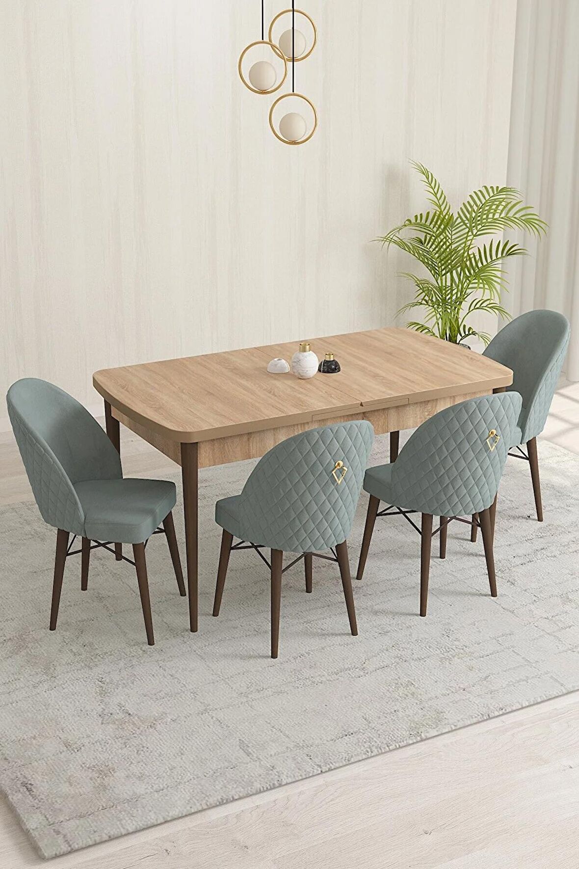 Rovena Marsilya Meşe 80x132 Açılabilir Mdf Mutfak Masası Takımı 4 Adet Sandalye