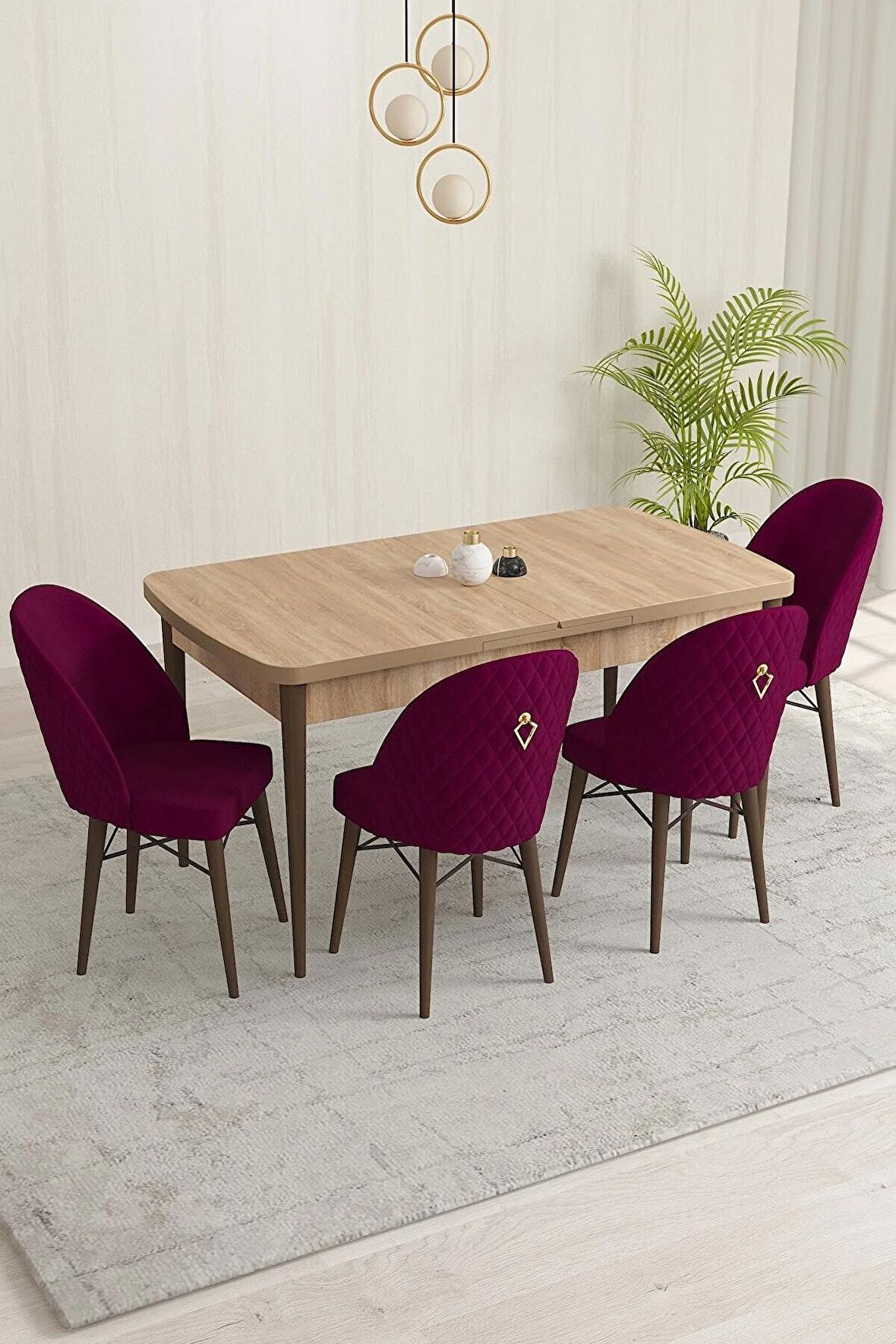 Rovena Marsilya Meşe 80x132 Açılabilir Mdf Mutfak Masası Takımı 4 Adet Sandalye