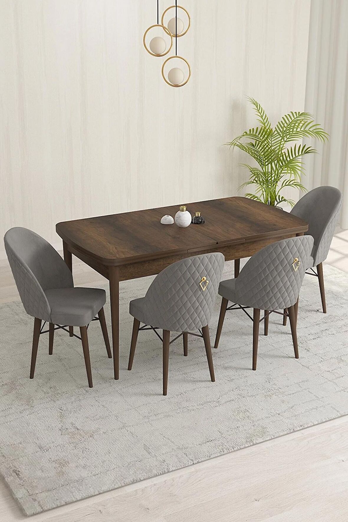 Rovena Marsilya Barok 80x132 Açılabilir Mdf Mutfak Masası Takımı 4 Adet Sandalye