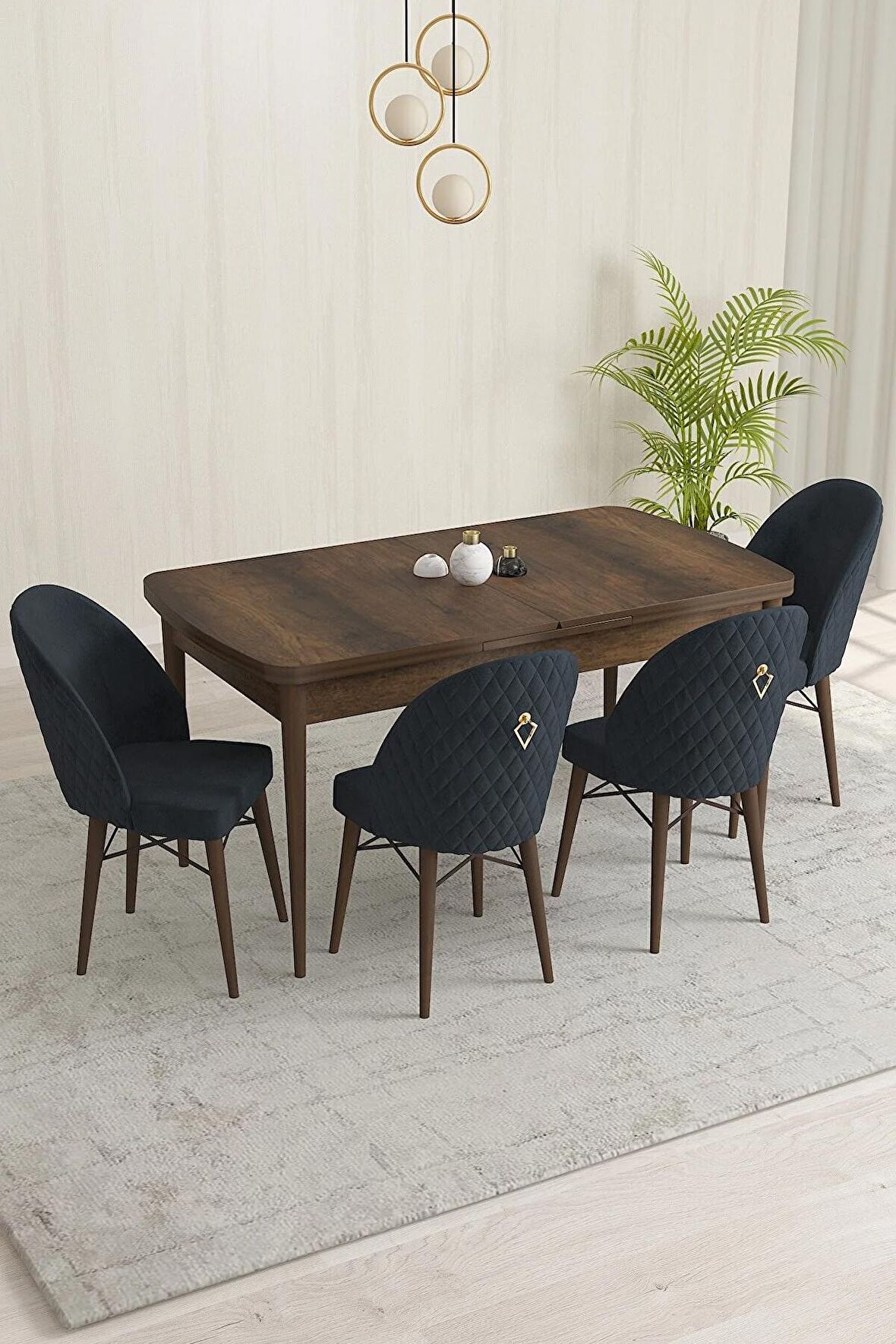 Rovena Marsilya Barok 80x132 Açılabilir Mdf Mutfak Masası Takımı 4 Adet Sandalye