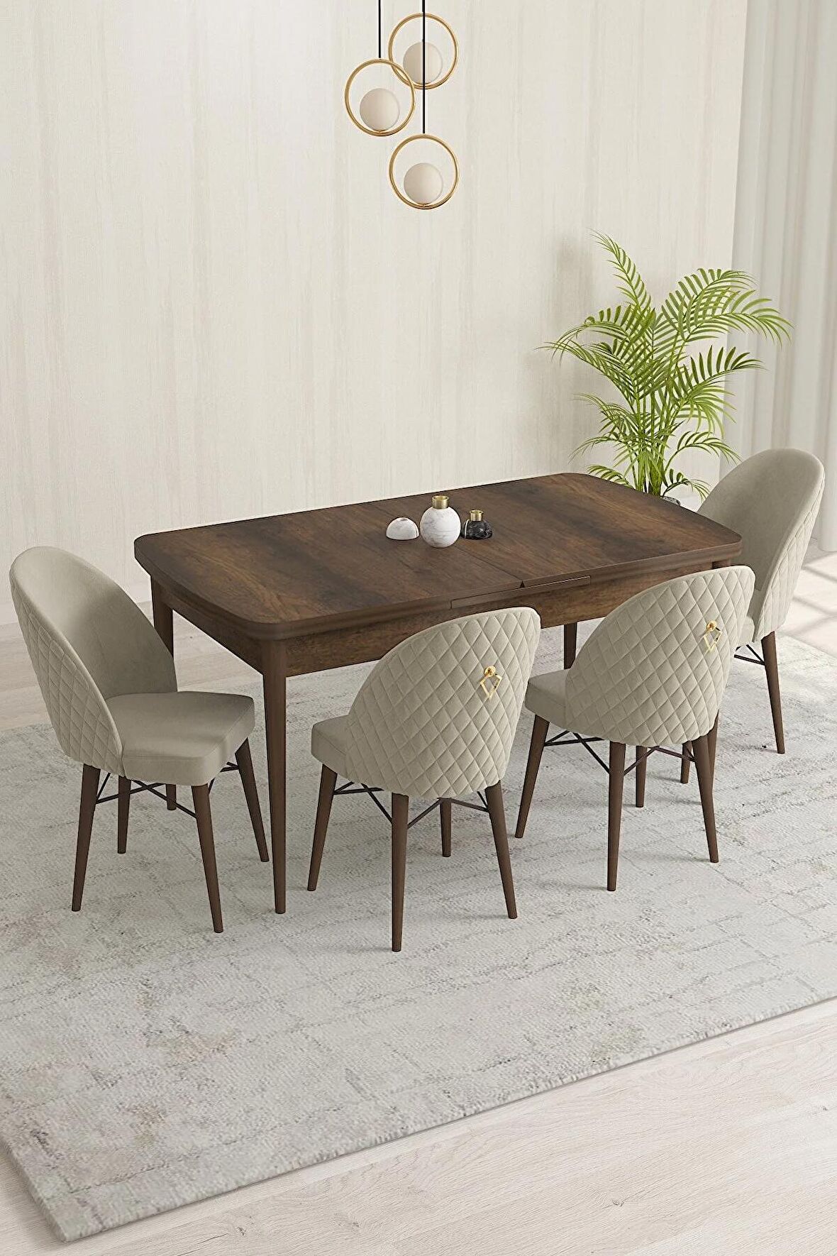 Rovena Marsilya Barok 80x132 Açılabilir Mdf Mutfak Masası Takımı 4 Adet Sandalye