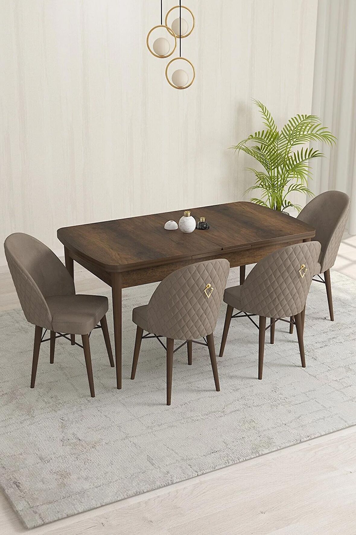 Rovena Marsilya Barok 80x132 Açılabilir Mdf Mutfak Masası Takımı 4 Adet Sandalye