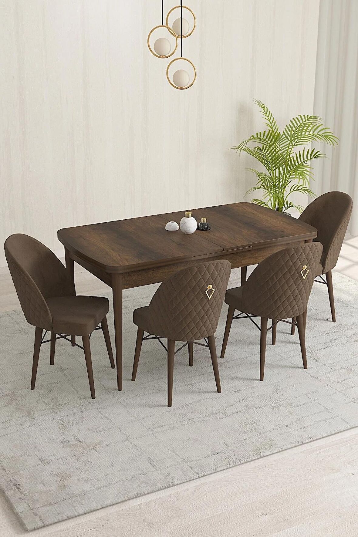Rovena Marsilya Barok 80x132 Açılabilir Mdf Mutfak Masası Takımı 4 Adet Sandalye