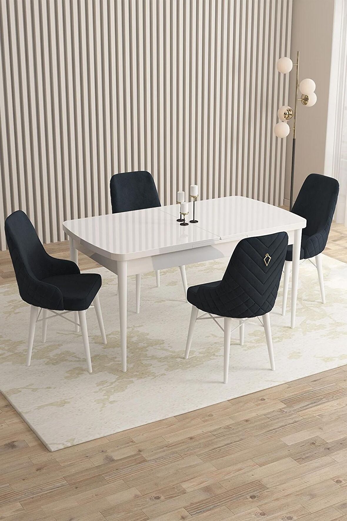 Rovena Flora Beyaz 80x132 Açılabilir Mdf Yemek Odası Takımı 4 Adet Sandalye