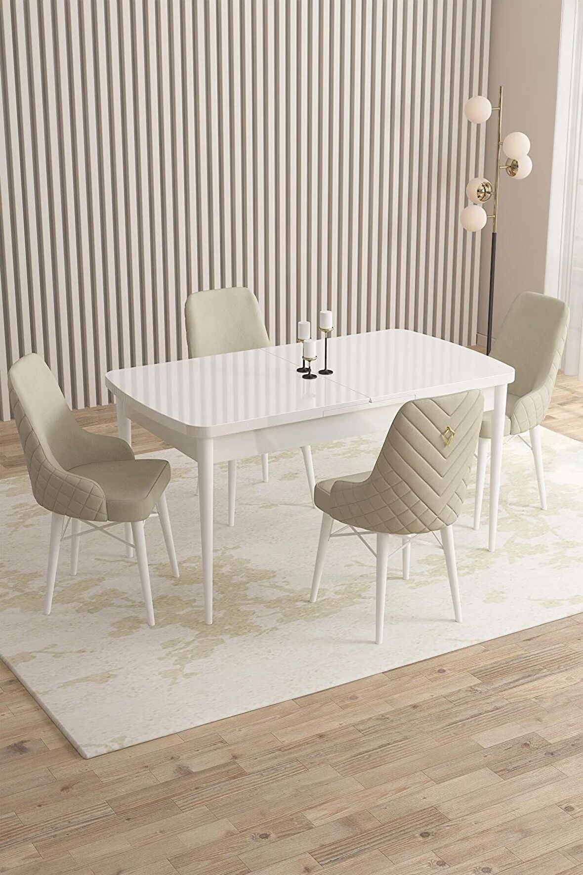 Rovena Flora Beyaz 80x132 Açılabilir Mdf Yemek Odası Takımı 4 Adet Sandalye