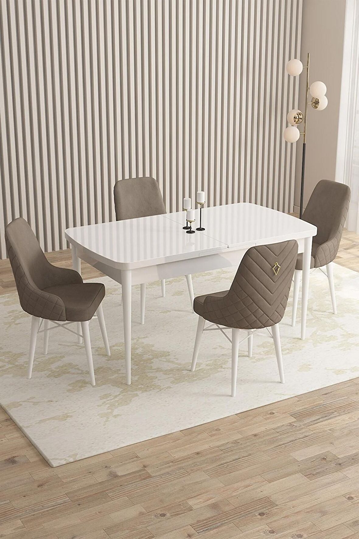 Rovena Flora Beyaz 80x132 Açılabilir Mdf Yemek Odası Takımı 4 Adet Sandalye
