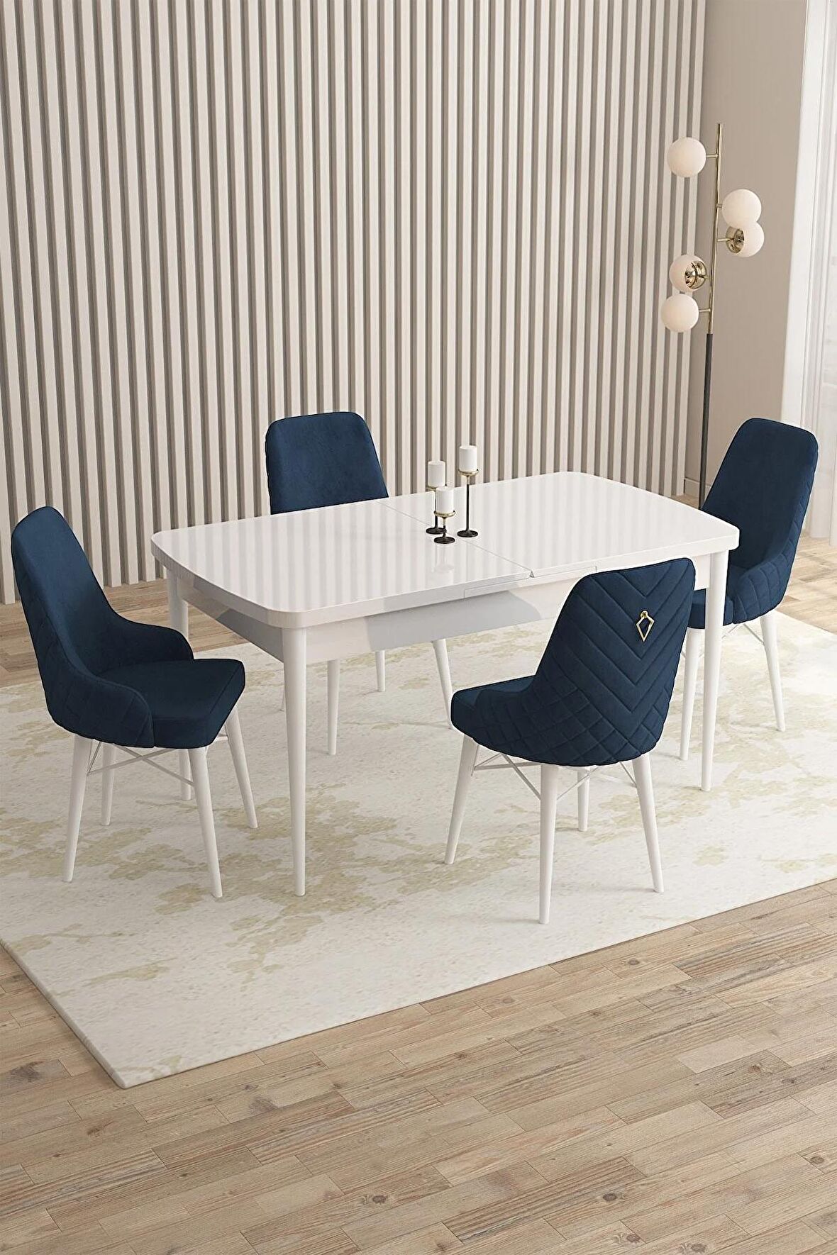 Rovena Flora Beyaz 80x132 Açılabilir Mdf Yemek Odası Takımı 4 Adet Sandalye