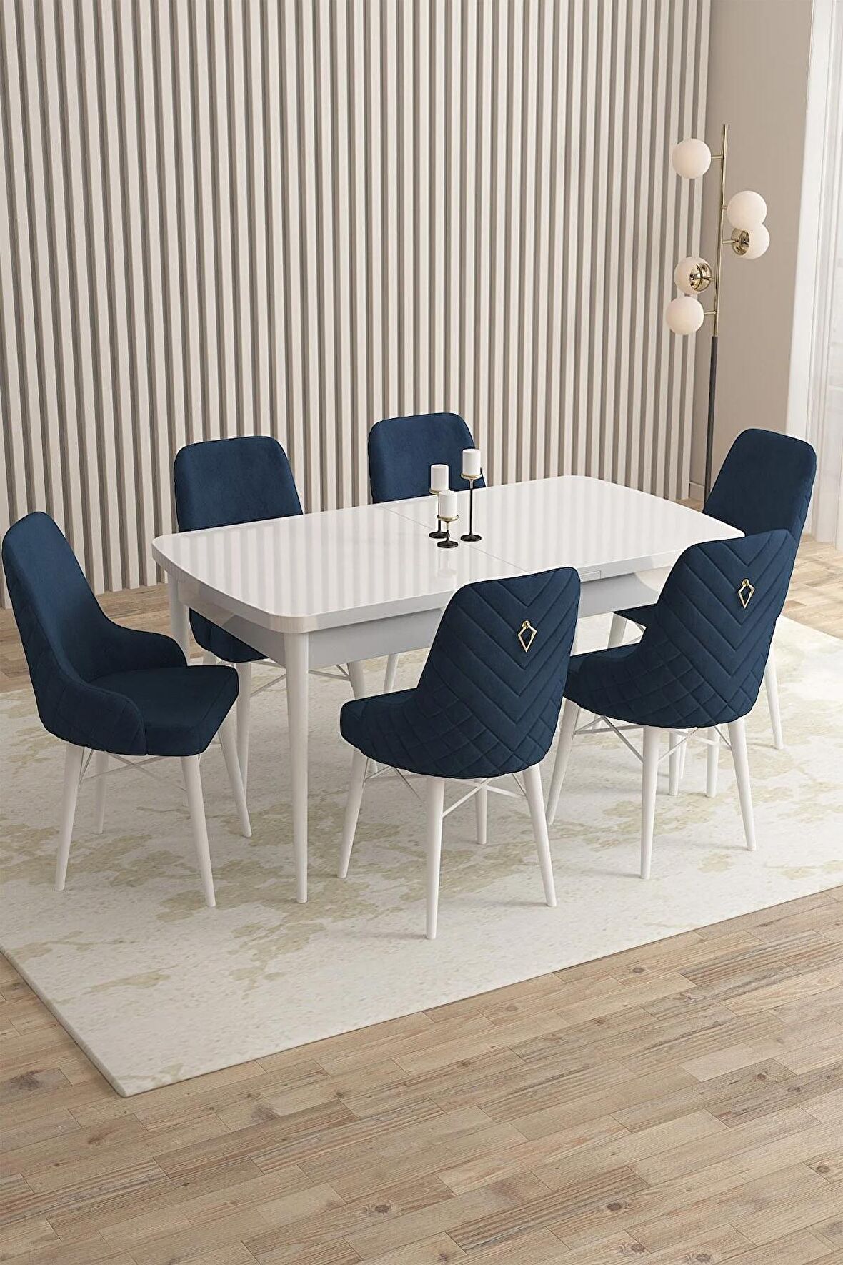 Rovena Flora Beyaz 80x132 Açılabilir Mdf Yemek Odası Takımı 6 Adet Sandalye
