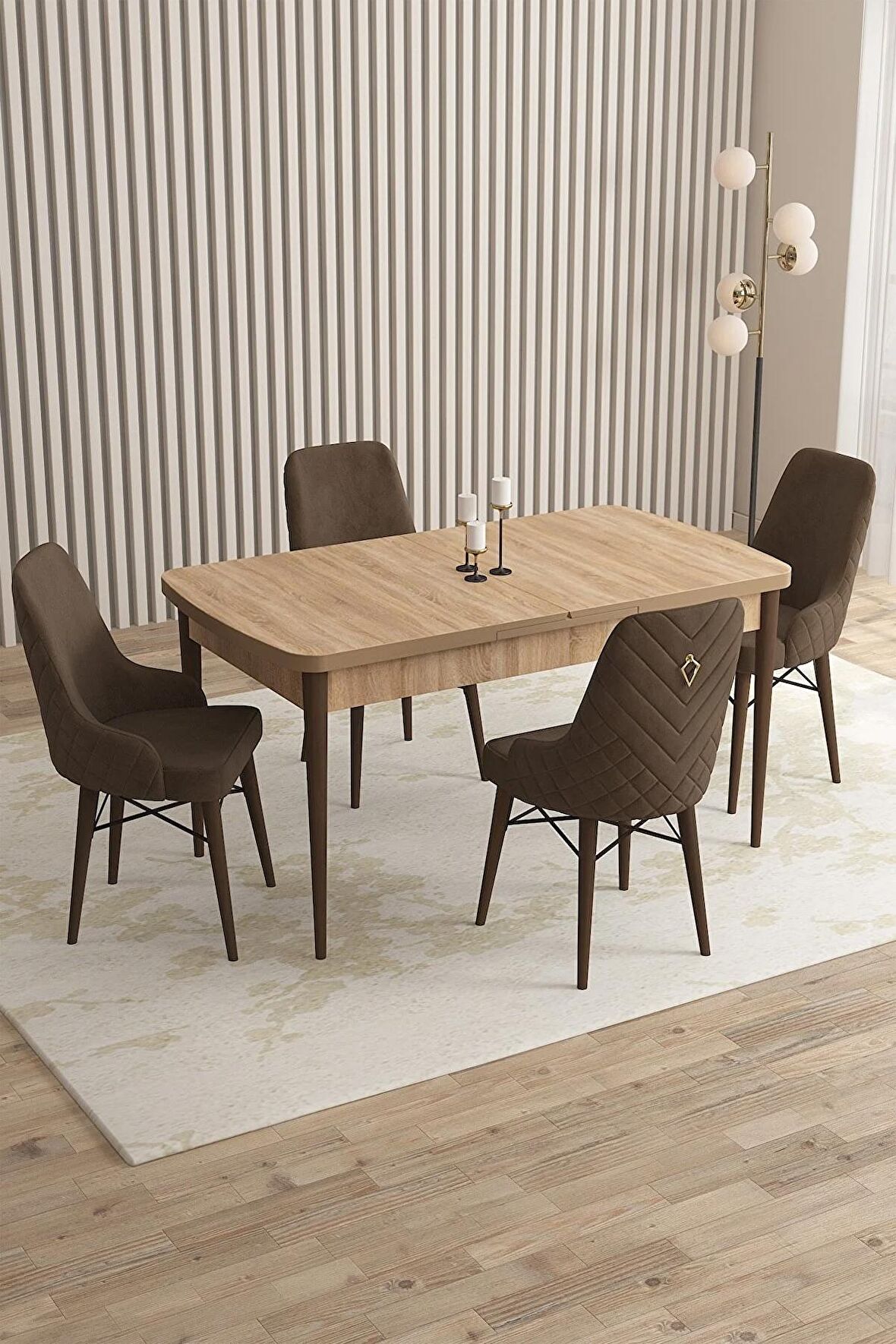 Rovena Flora Meşe 80x132 Açılabilir Mdf Yemek Odası Takımı 4 Adet Sandalye