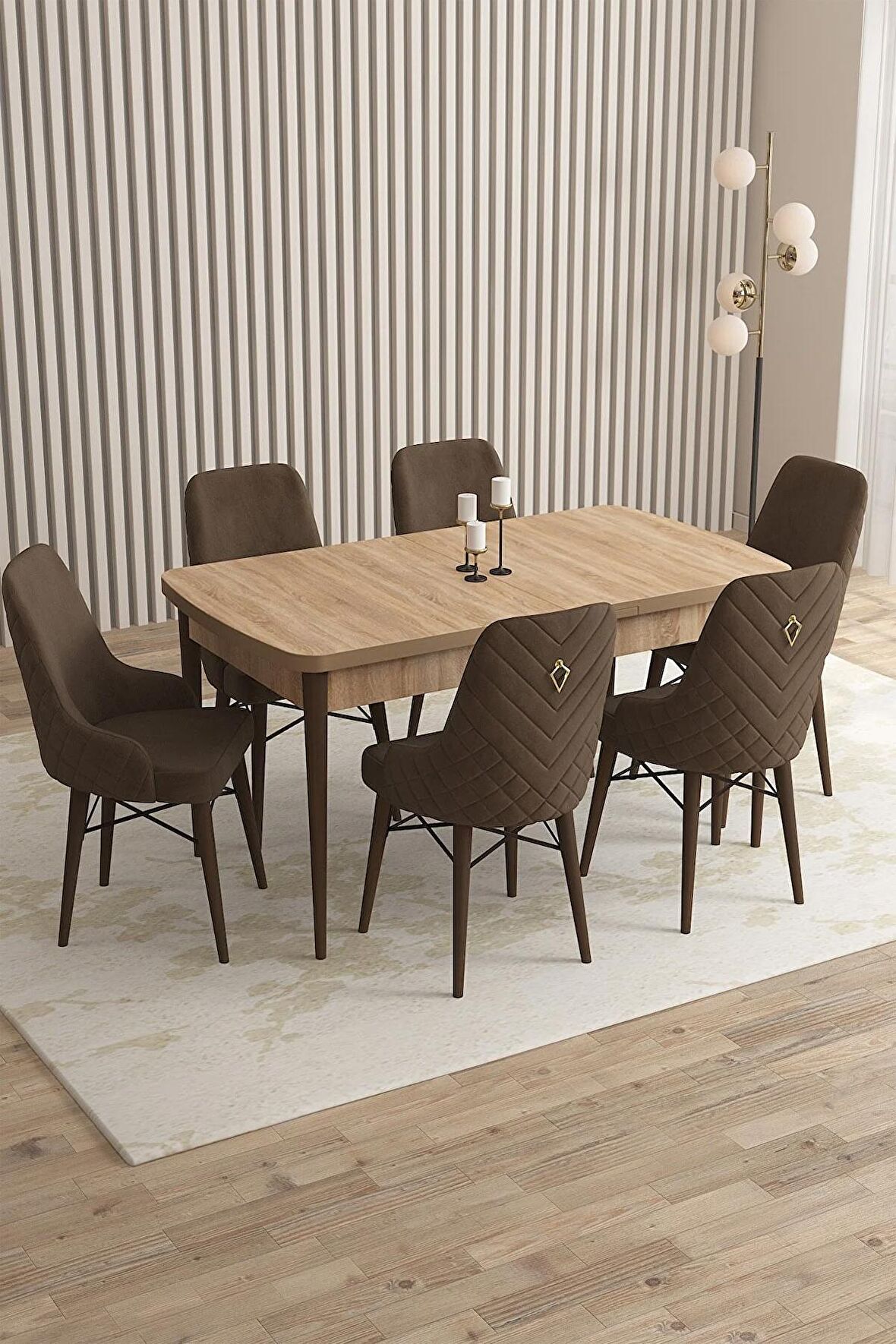 Rovena Flora Meşe 80x132 Açılabilir Mdf Yemek Odası Takımı 6 Adet Sandalye