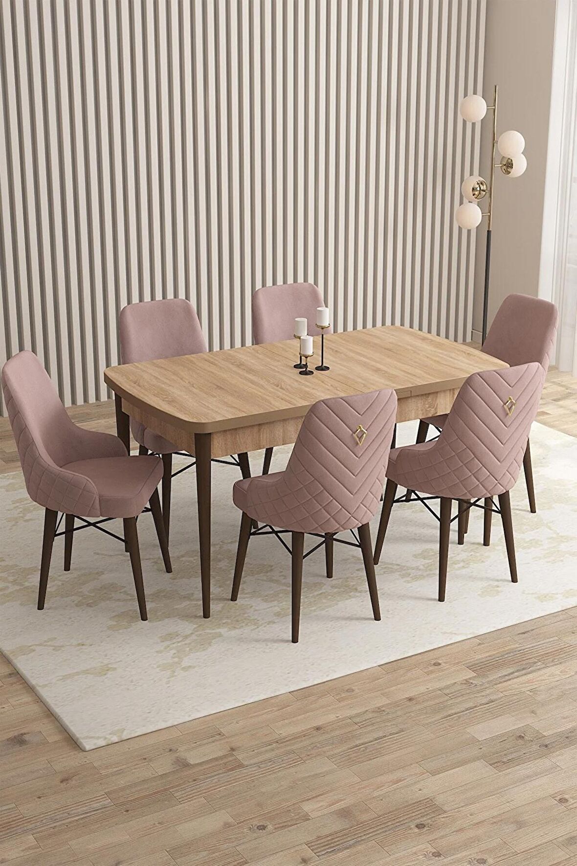 Rovena Flora Meşe 80x132 Açılabilir Mdf Yemek Odası Takımı 6 Adet Sandalye