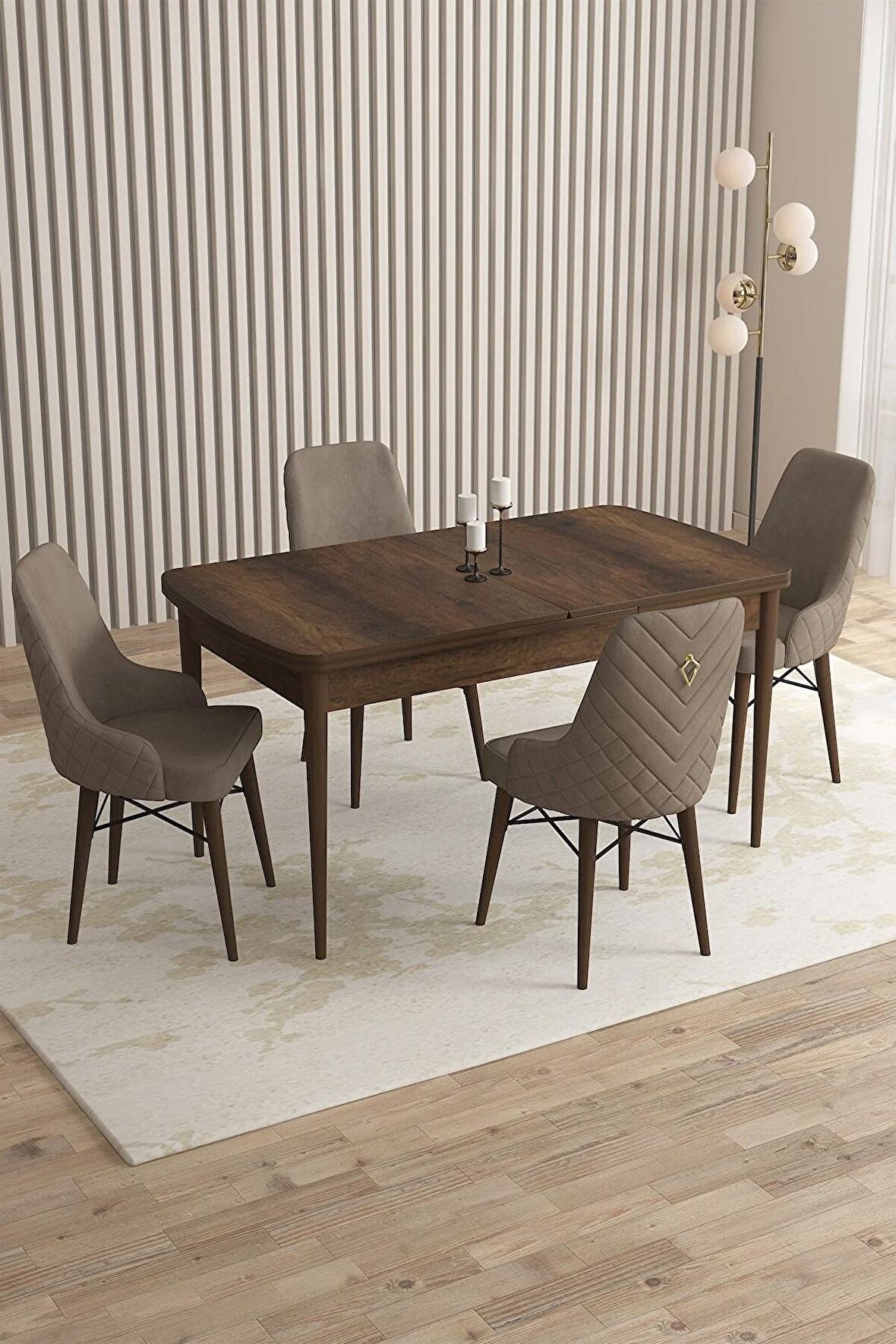 Rovena Flora Barok 80x132 Açılabilir Mdf Yemek Odası Takımı 4 Adet Sandalye