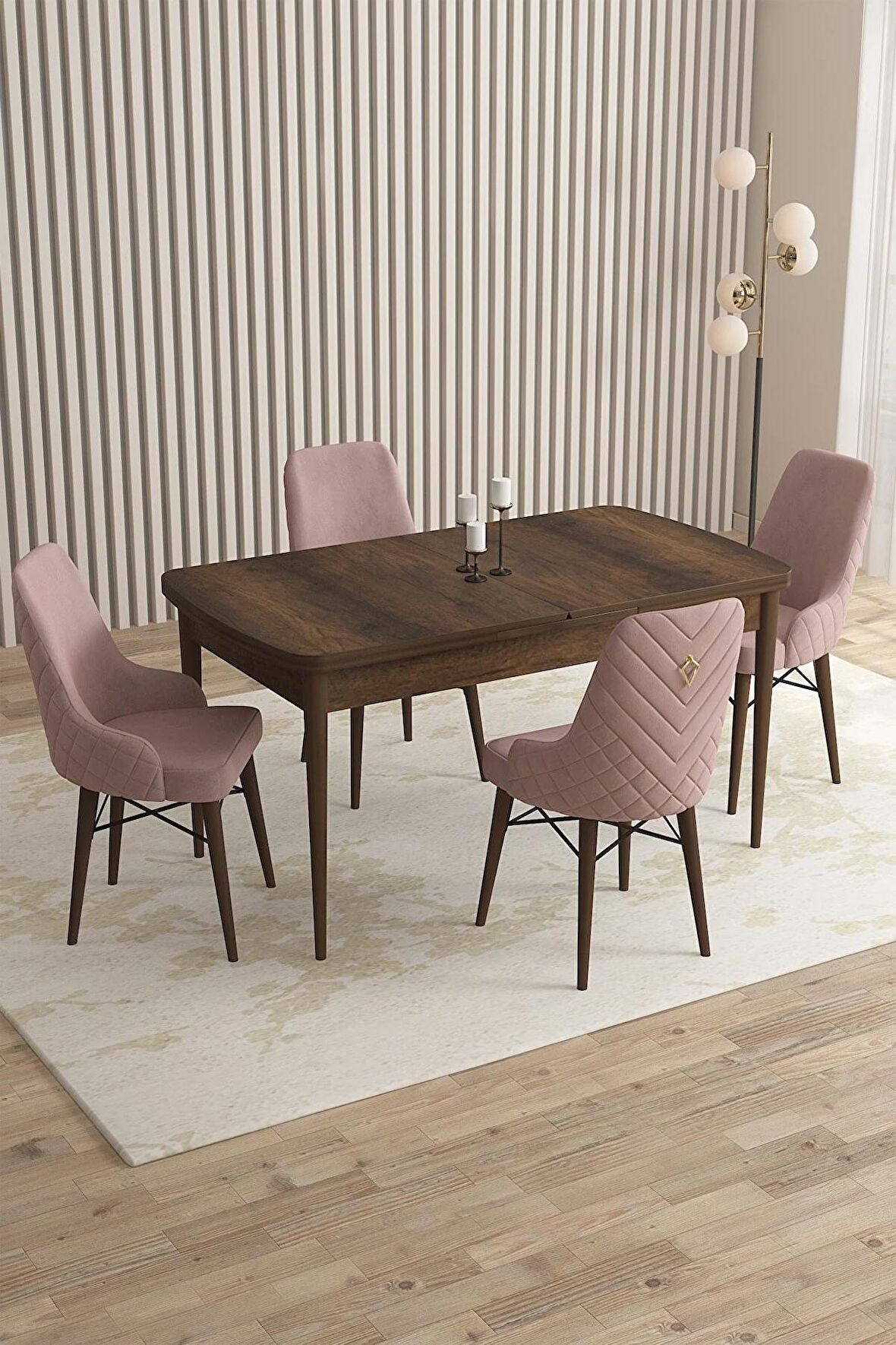 Rovena Flora Barok 80x132 Açılabilir Mdf Yemek Odası Takımı 4 Adet Sandalye