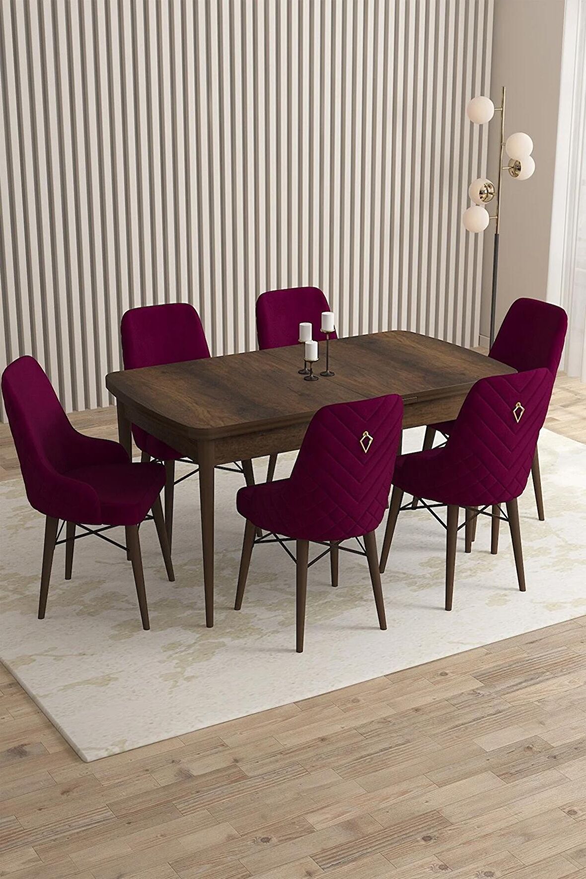 Rovena Flora Barok 80x132 Açılabilir Mdf Yemek Odası Takımı 6 Adet Sandalye