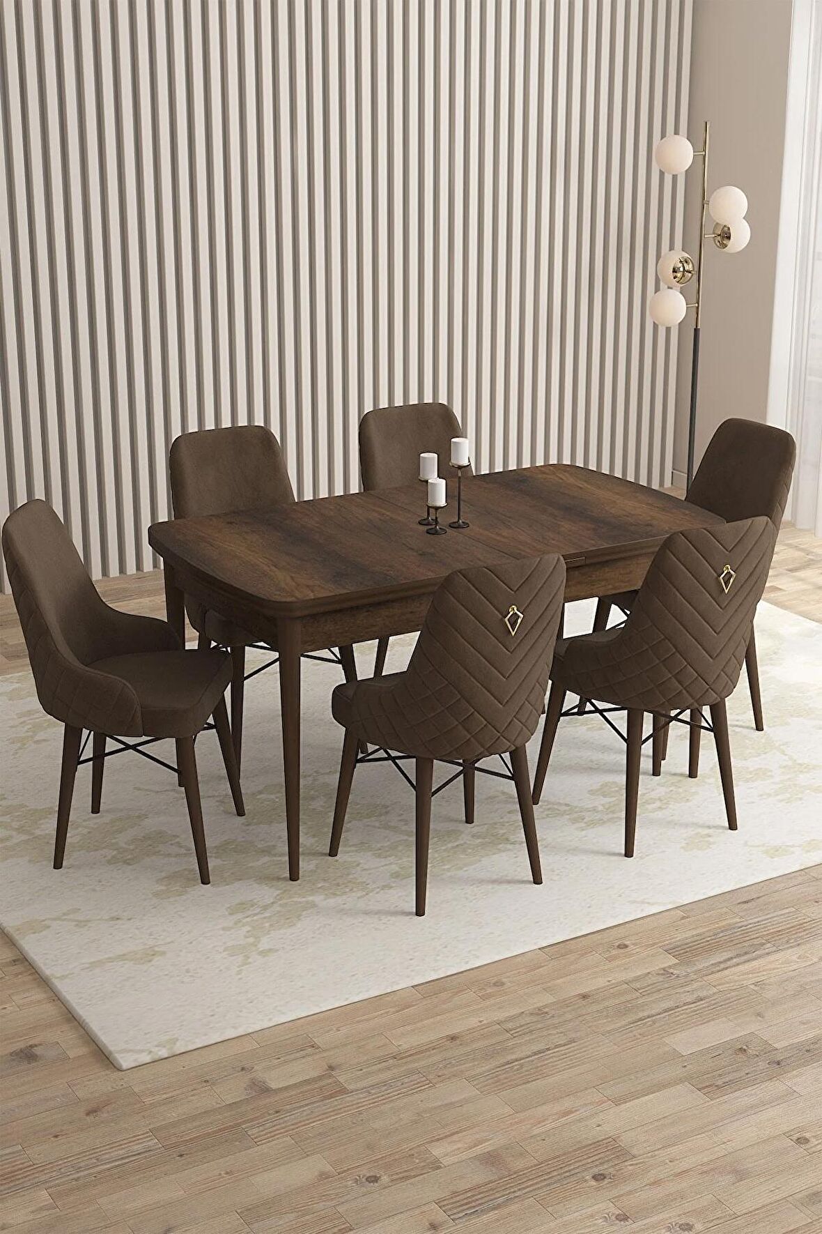 Rovena Flora Barok 80x132 Açılabilir Mdf Yemek Odası Takımı 6 Adet Sandalye