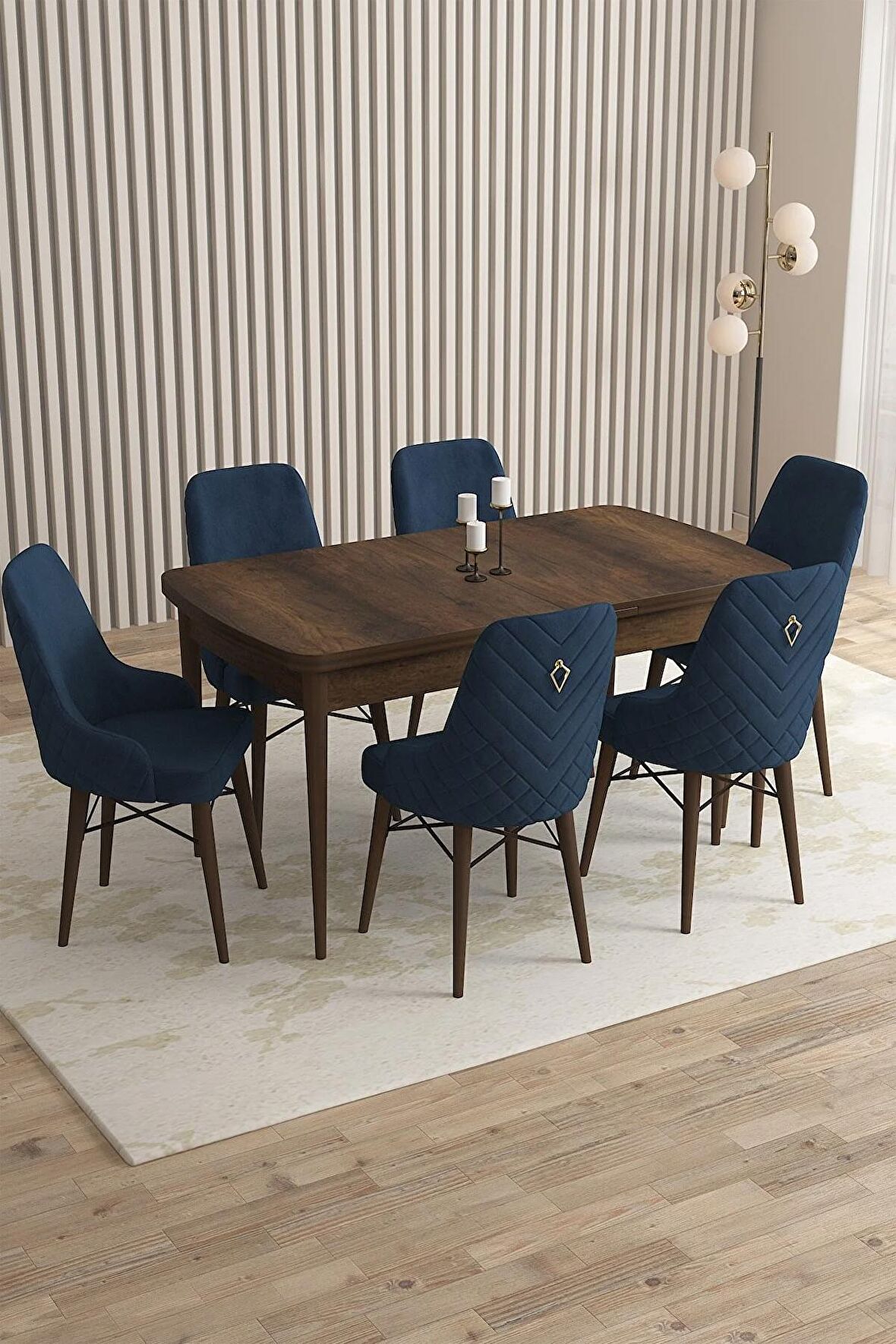 Rovena Flora Barok 80x132 Açılabilir Mdf Yemek Odası Takımı 6 Adet Sandalye