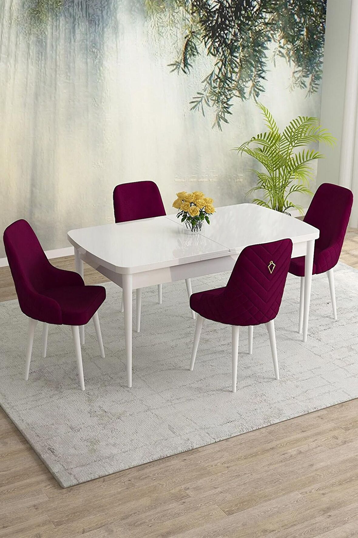 Rovena Eylül Beyaz 80x132 Açılabilir Mdf Yemek Odası Takımı 4 Adet Sandalye