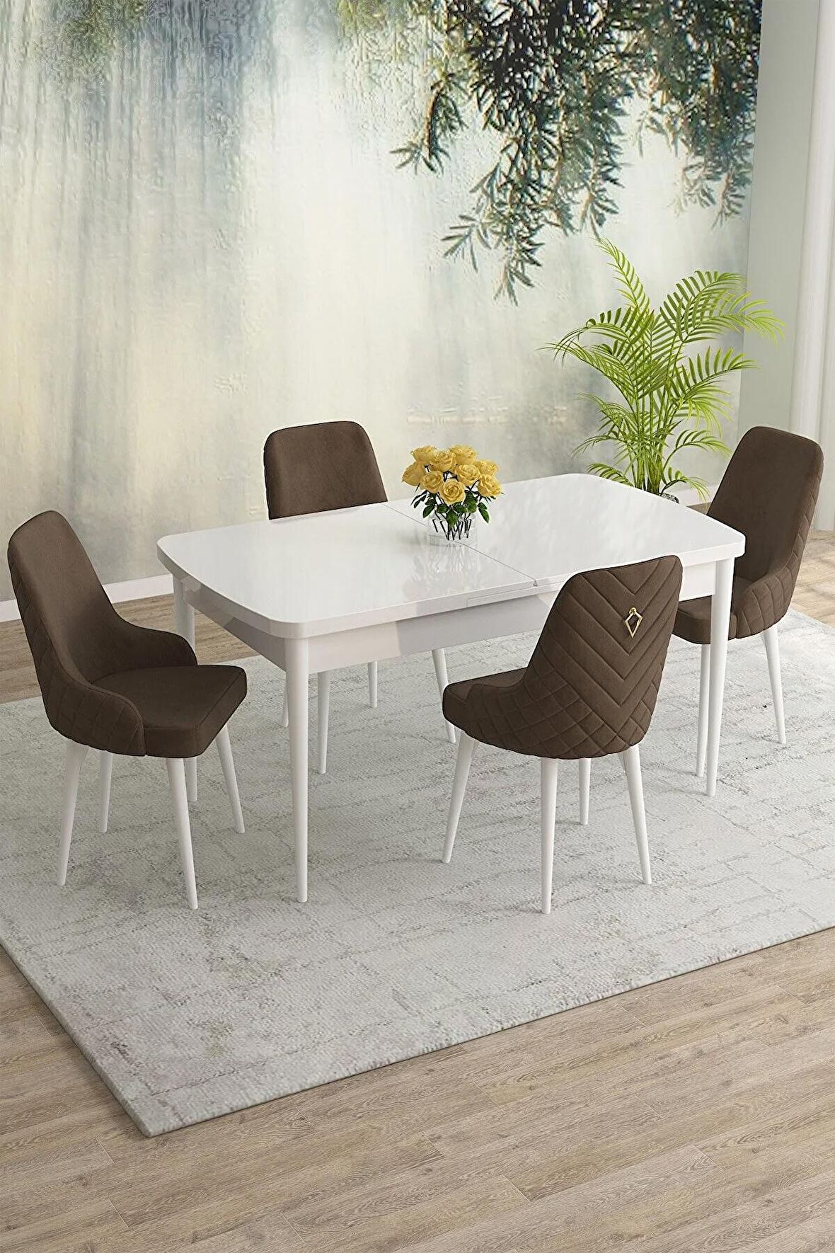 Rovena Eylül Beyaz 80x132 Açılabilir Mdf Yemek Odası Takımı 4 Adet Sandalye