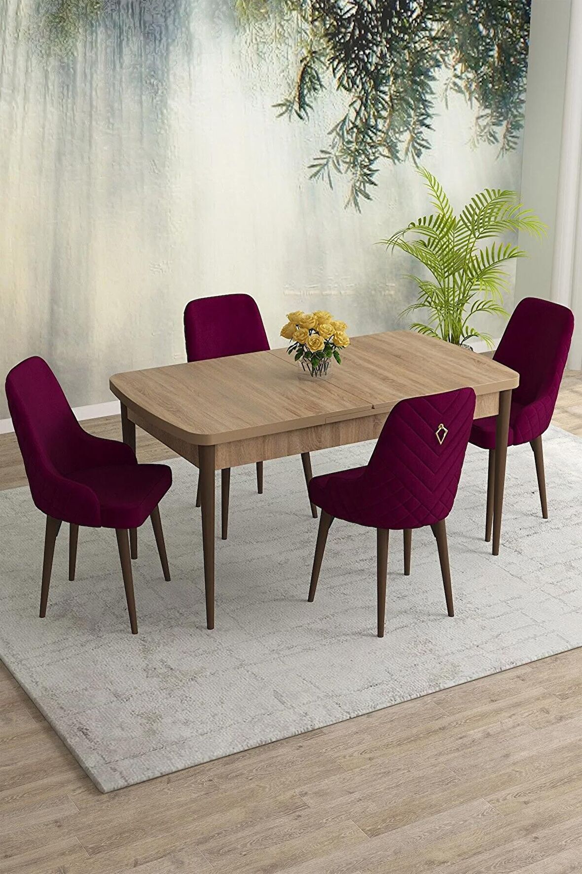 Rovena Eylül Meşe 80x132 Açılabilir Mdf Yemek Odası Takımı 4 Adet Sandalye