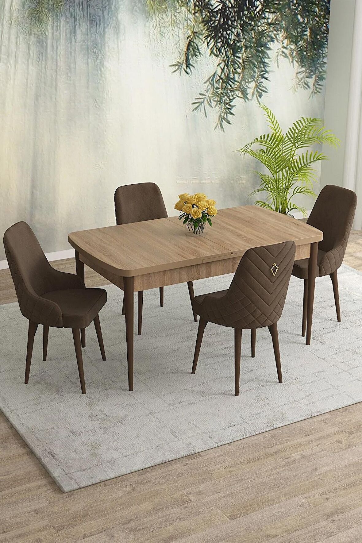 Rovena Eylül Meşe 80x132 Açılabilir Mdf Yemek Odası Takımı 4 Adet Sandalye