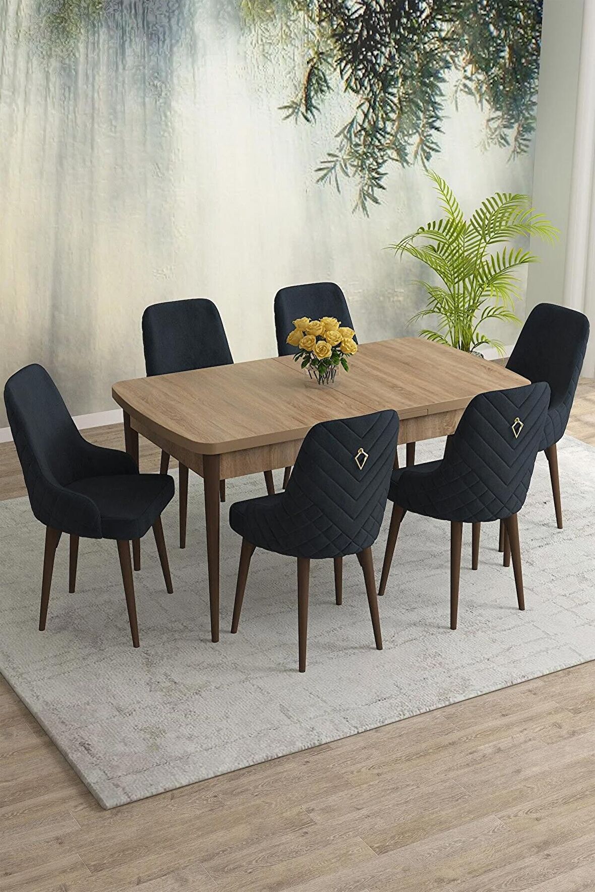 Rovena Eylül Meşe 80x132 Açılabilir Mdf Yemek Odası Takımı 6 Adet Sandalye