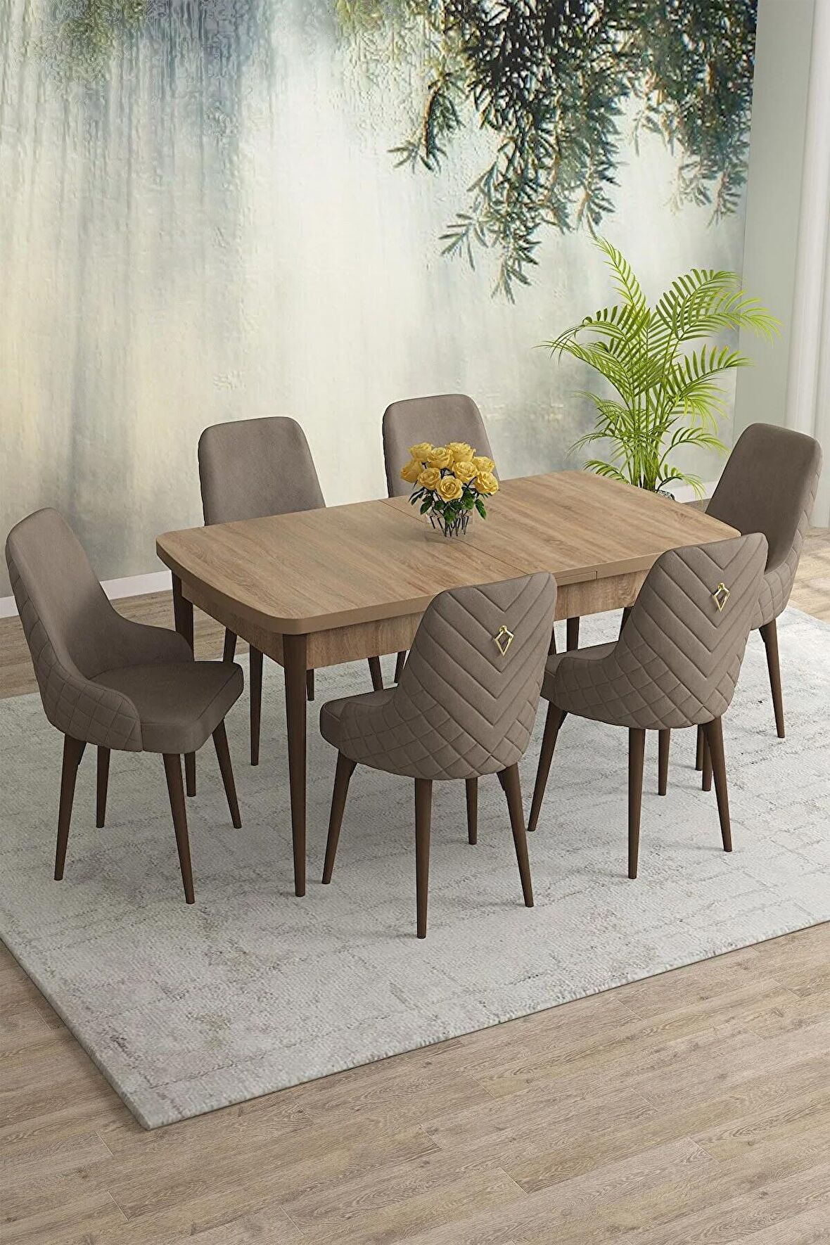 Rovena Eylül Meşe 80x132 Açılabilir Mdf Yemek Odası Takımı 6 Adet Sandalye
