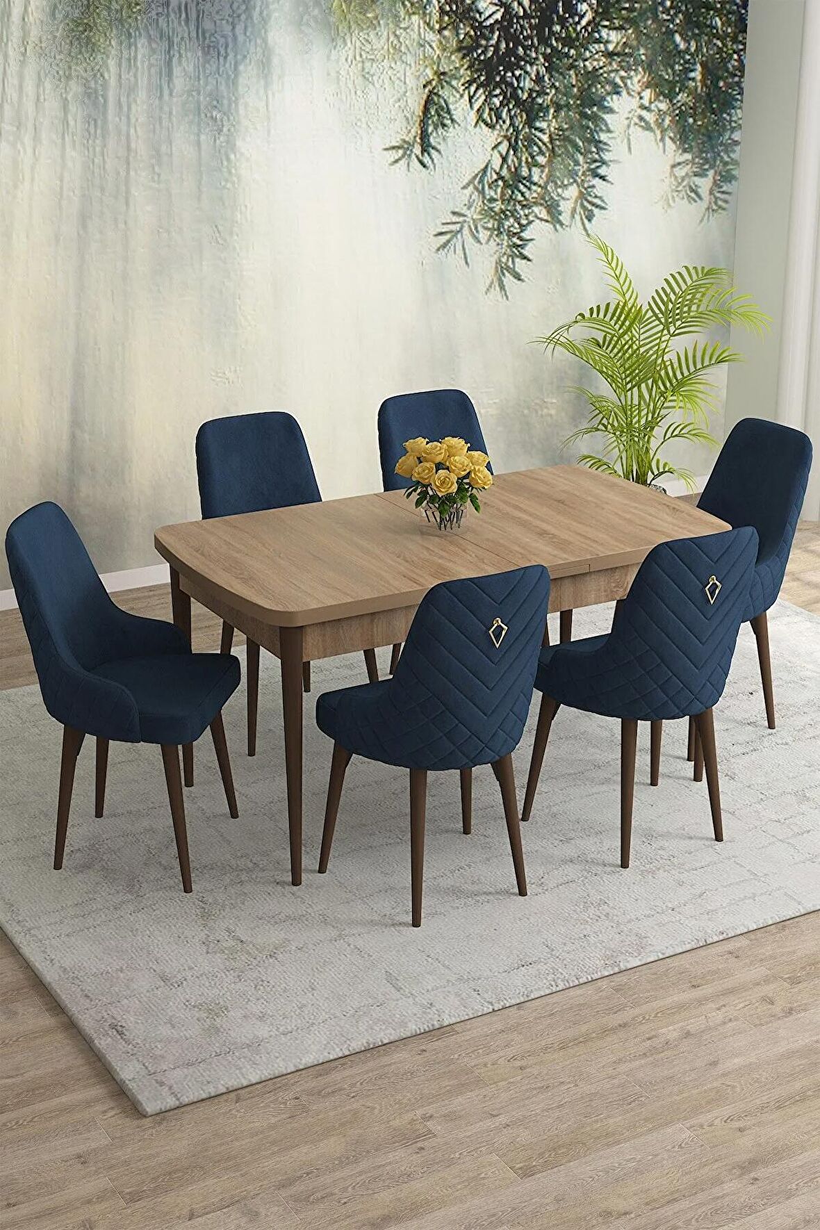 Rovena Eylül Meşe 80x132 Açılabilir Mdf Yemek Odası Takımı 6 Adet Sandalye