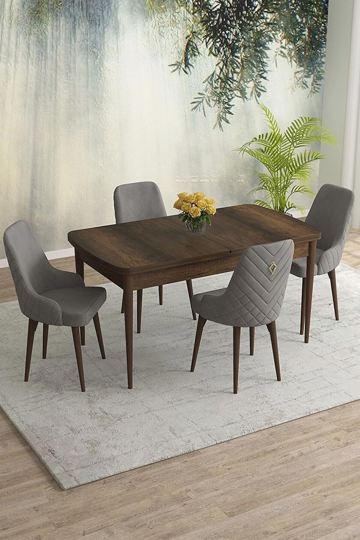 Rovena Eylül Barok 80x132 Açılabilir Mdf Yemek Odası Takımı 4 Adet Sandalye