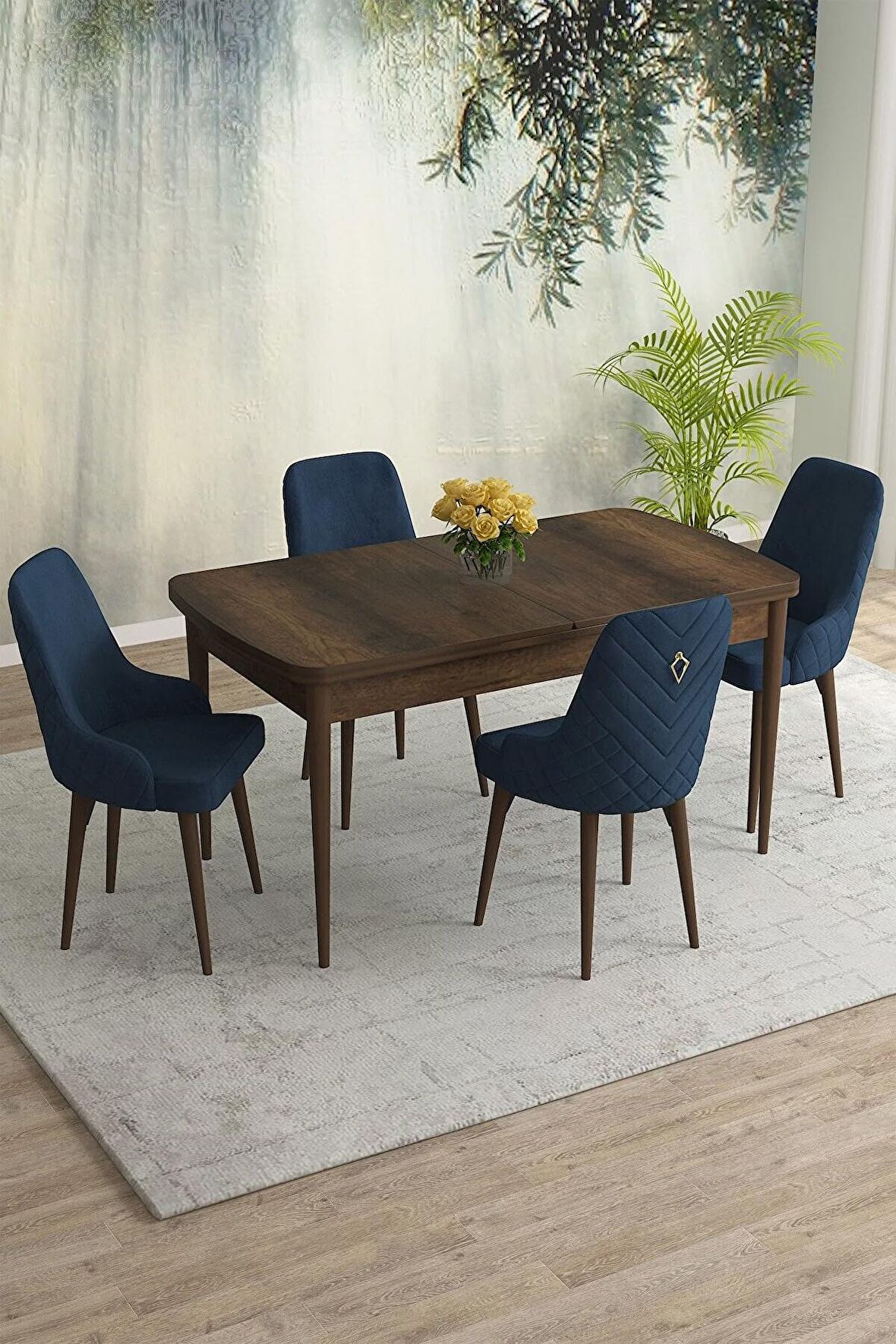 Rovena Eylül Barok 80x132 Açılabilir Mdf Yemek Odası Takımı 4 Adet Sandalye