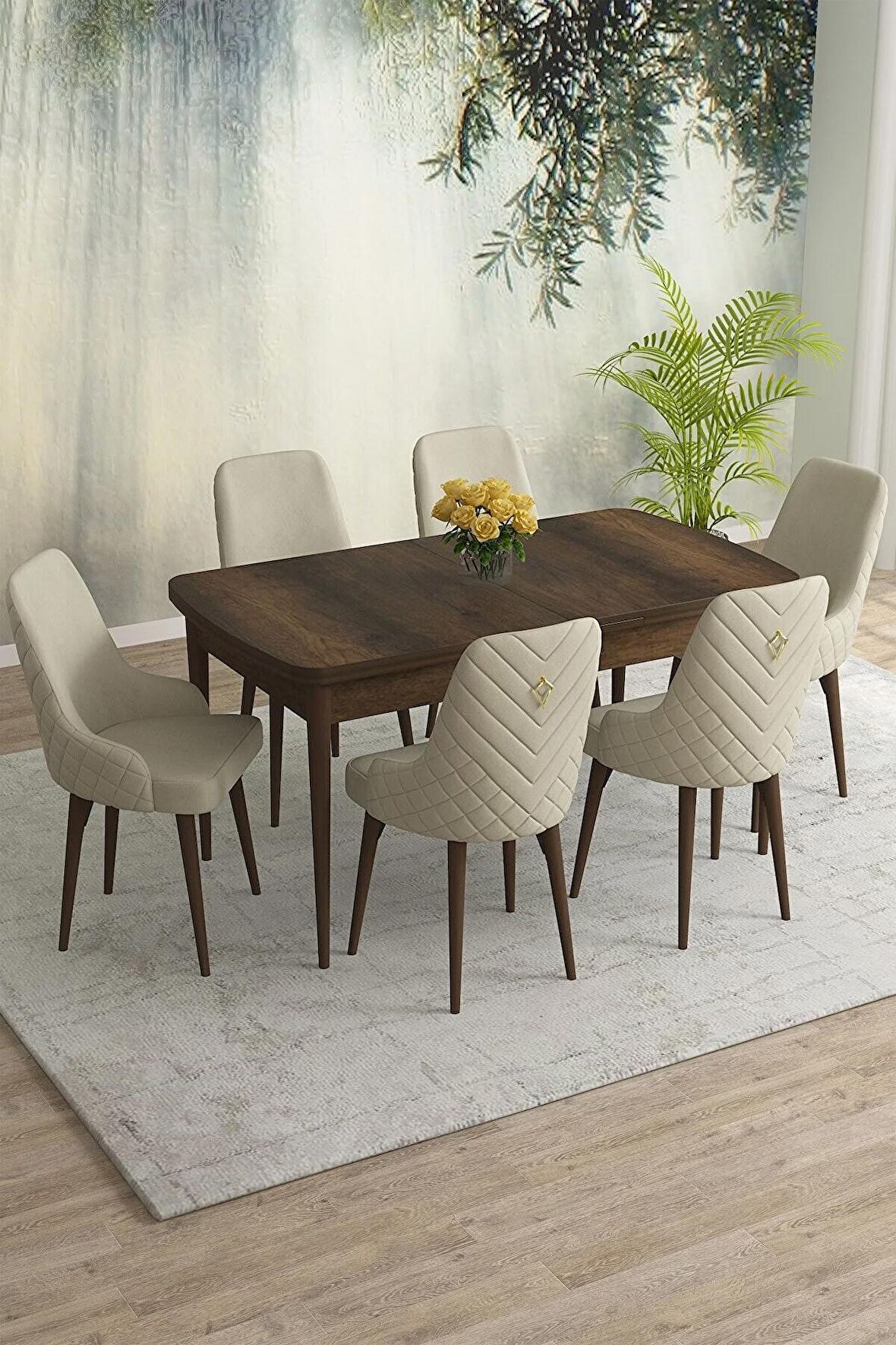 Rovena Eylül Barok 80x132 Açılabilir Mdf Yemek Odası Takımı 6 Adet Sandalye