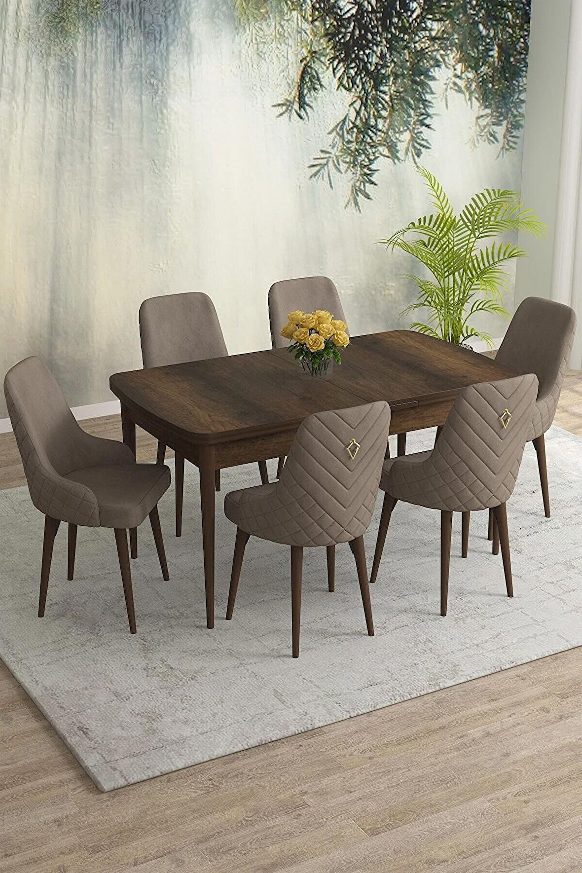 Rovena Eylül Barok 80x132 Açılabilir Mdf Yemek Odası Takımı 6 Adet Sandalye