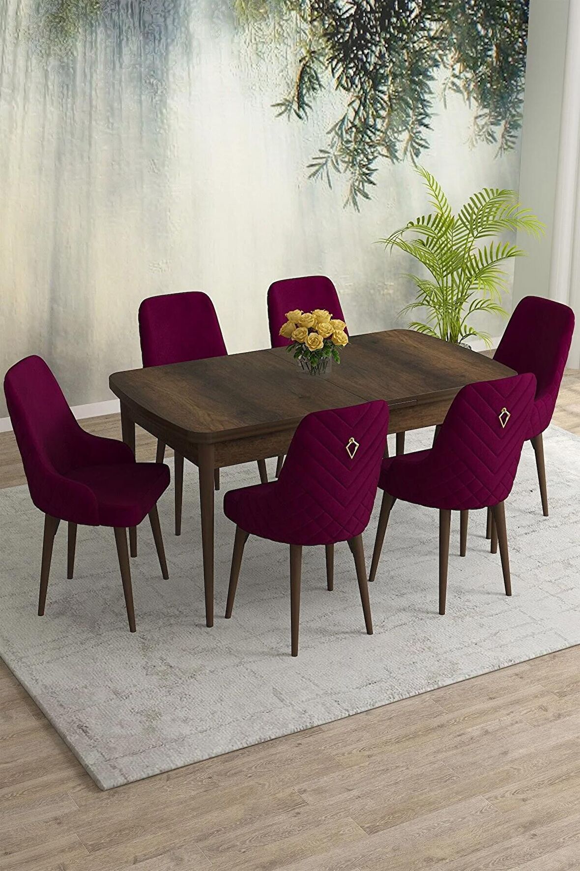 Rovena Eylül Barok 80x132 Açılabilir Mdf Yemek Odası Takımı 6 Adet Sandalye