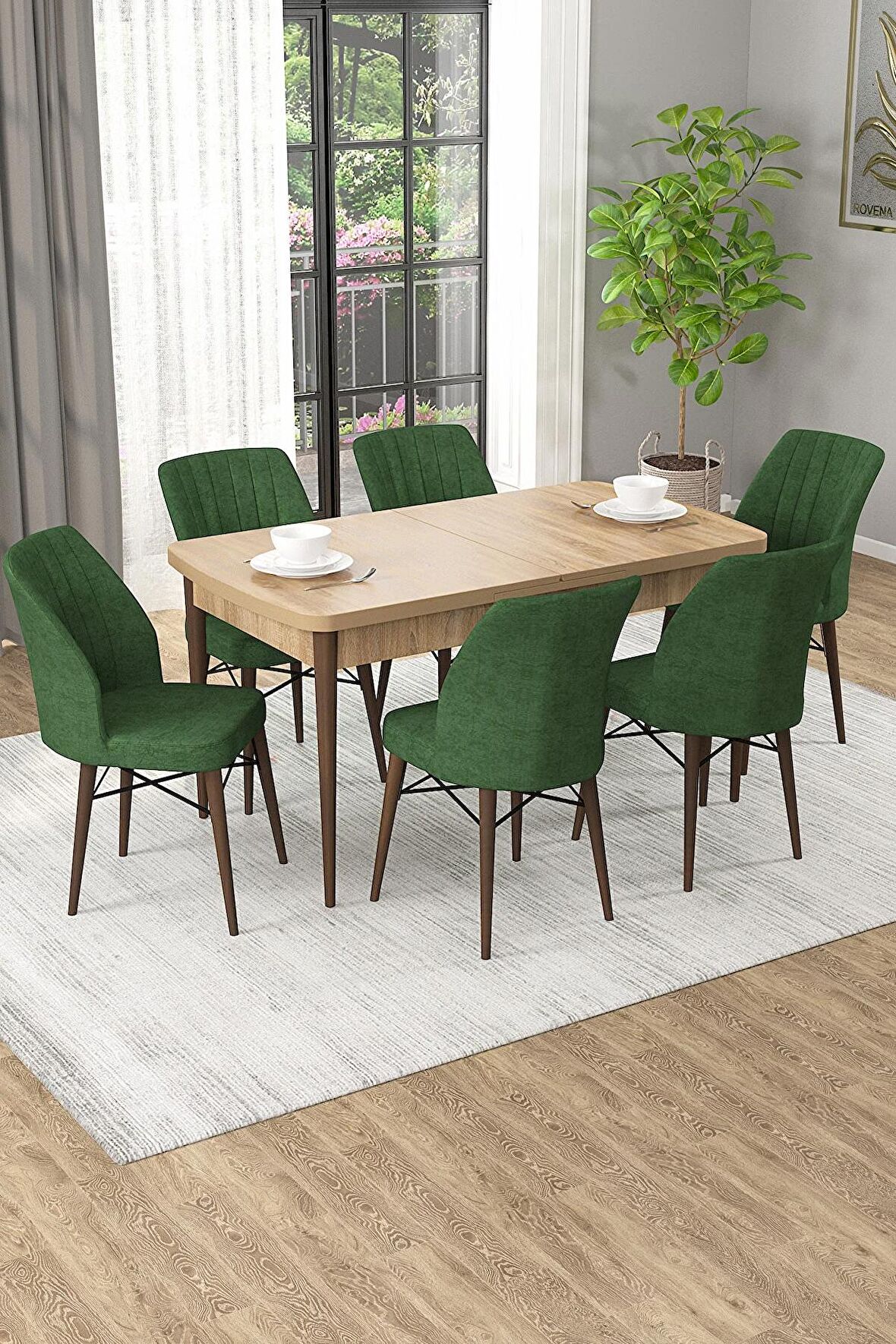 Rovena Arel Meşe 80x132 Açılabilir Mdf Yemek Odası Takımı 6 Adet Sandalye