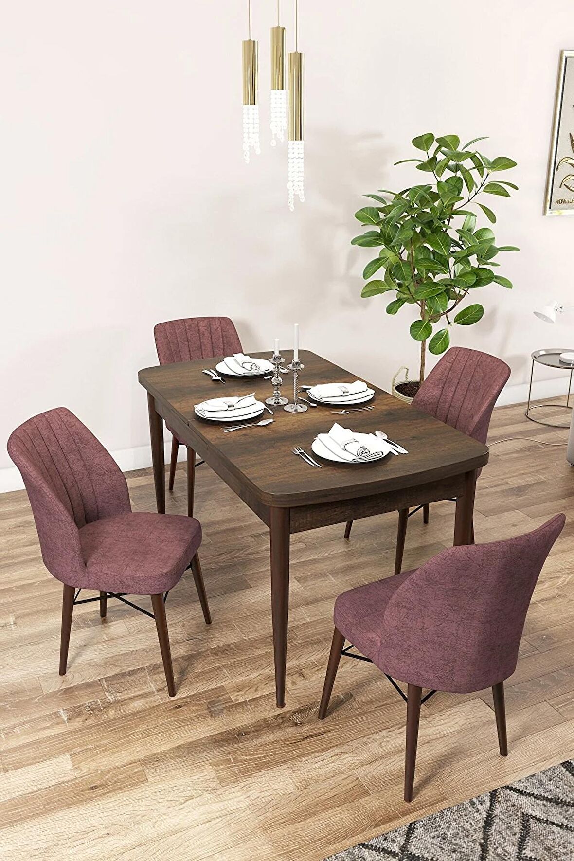 Rovena Arel Barok 80x132 Açılabilir Mdf Yemek Odası Takımı 4 Adet Sandalye