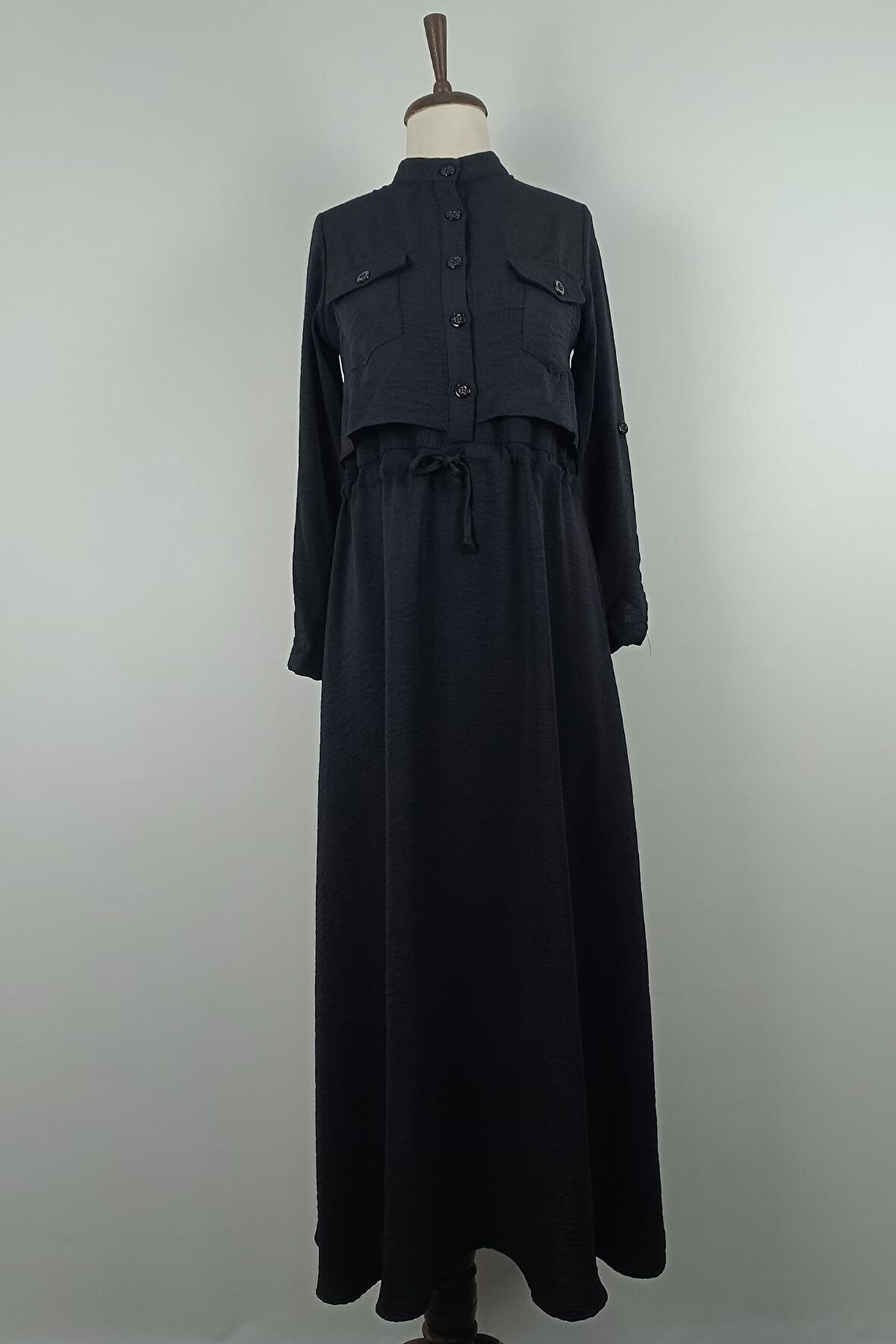 Belden Büzgülü Elbise Siyah 7755