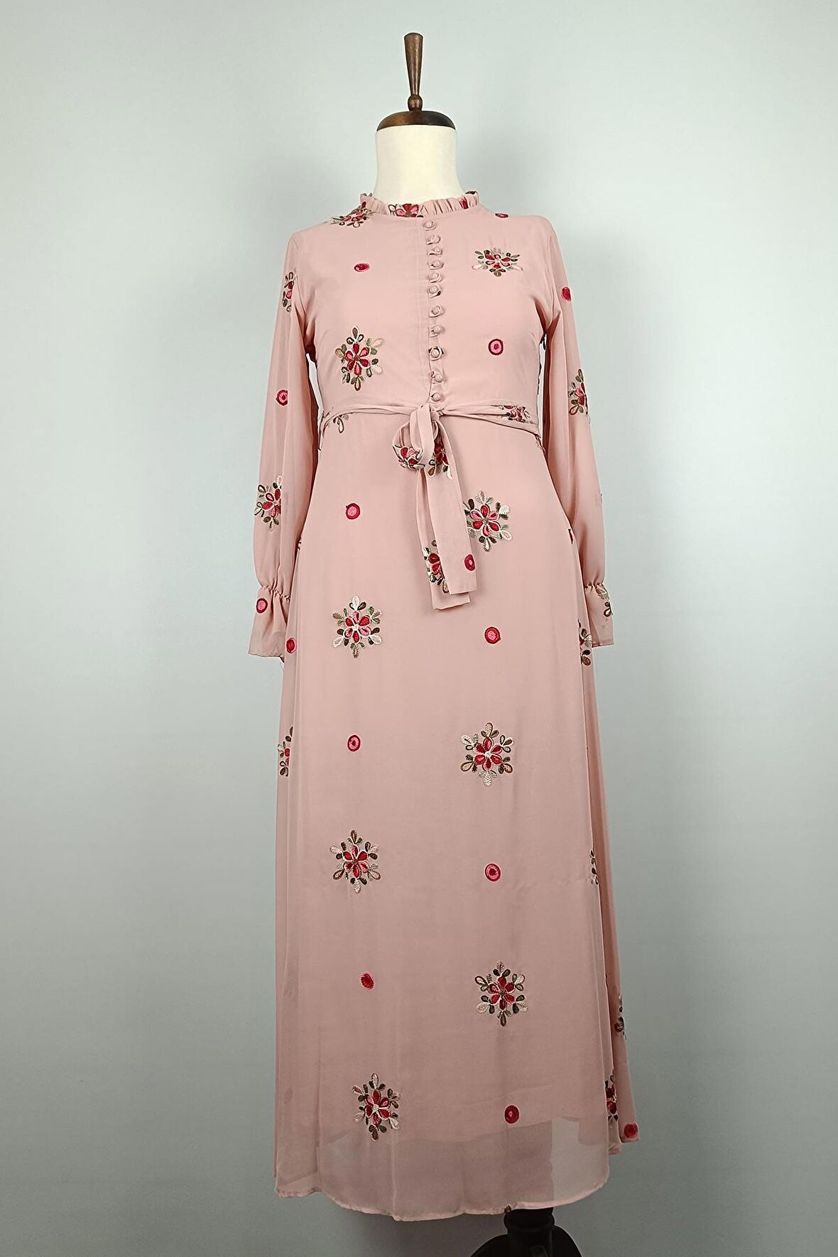 Dantel Desenli Büyük Beden Elbise Pembe 7814