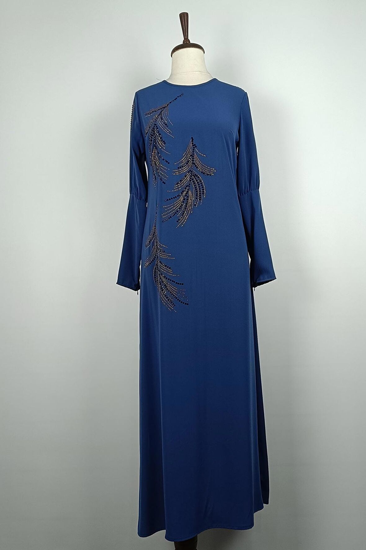 Taş Detayı Elbise Mavi 7804