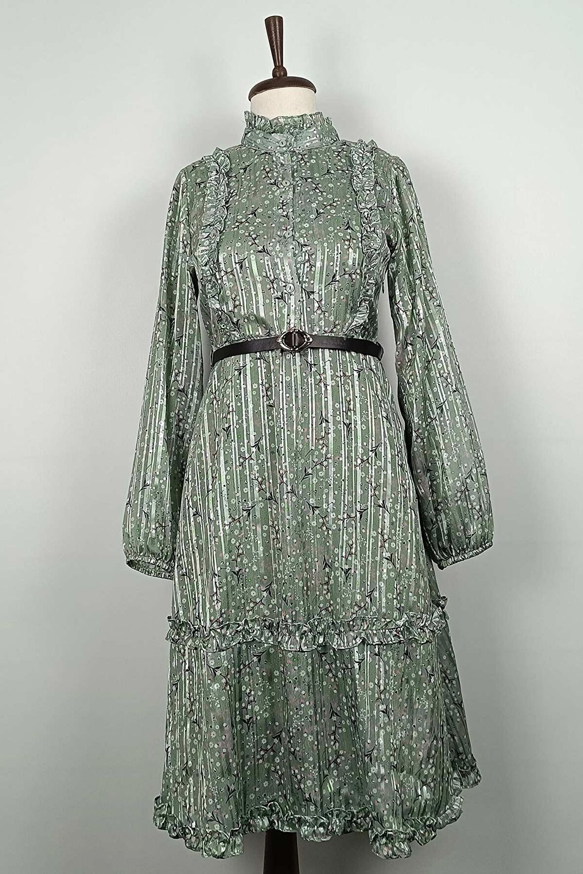 Fırfır Detayalı Tunik Yeşil T1572