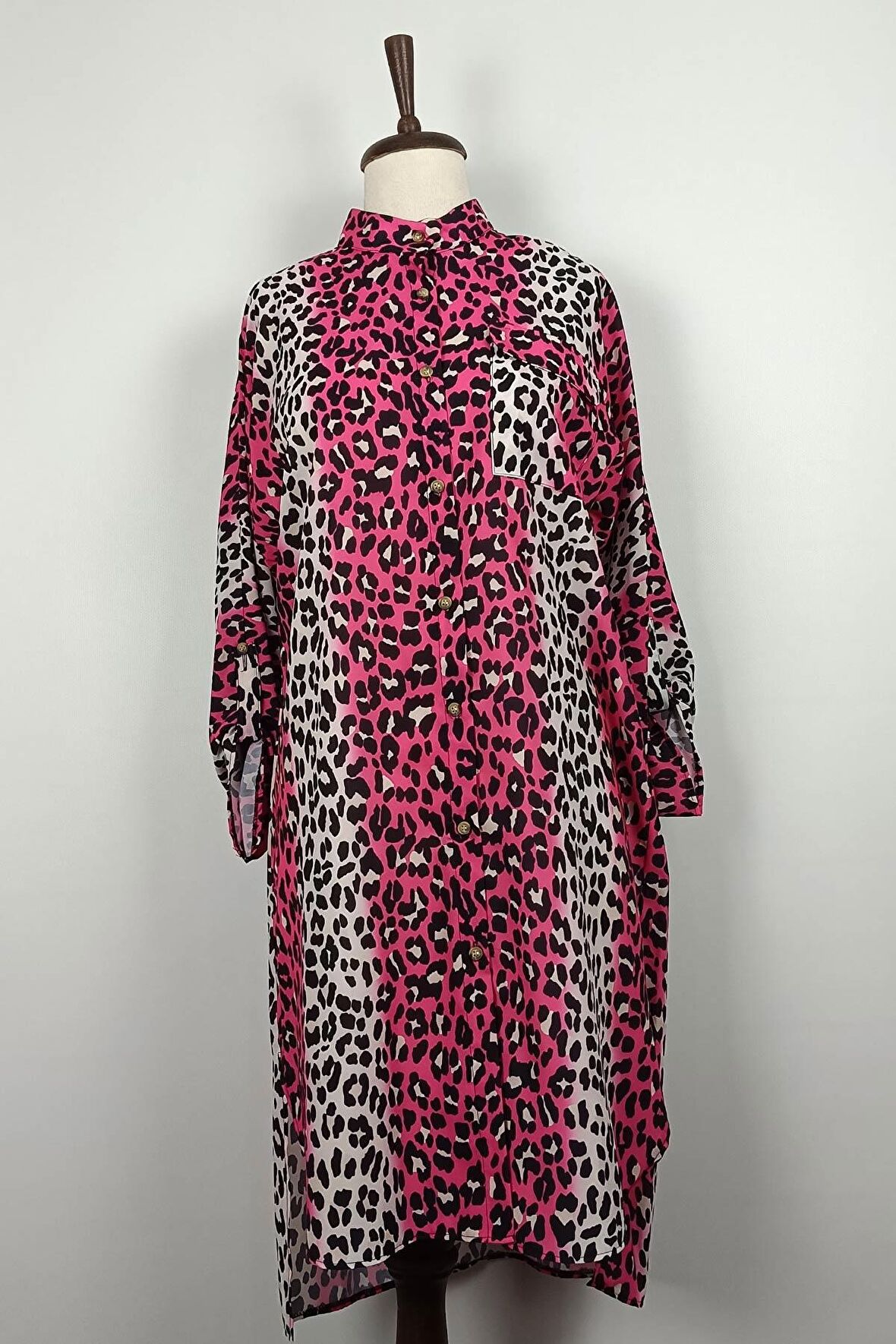 Leopar Desenli Tunik Fuşya T1674