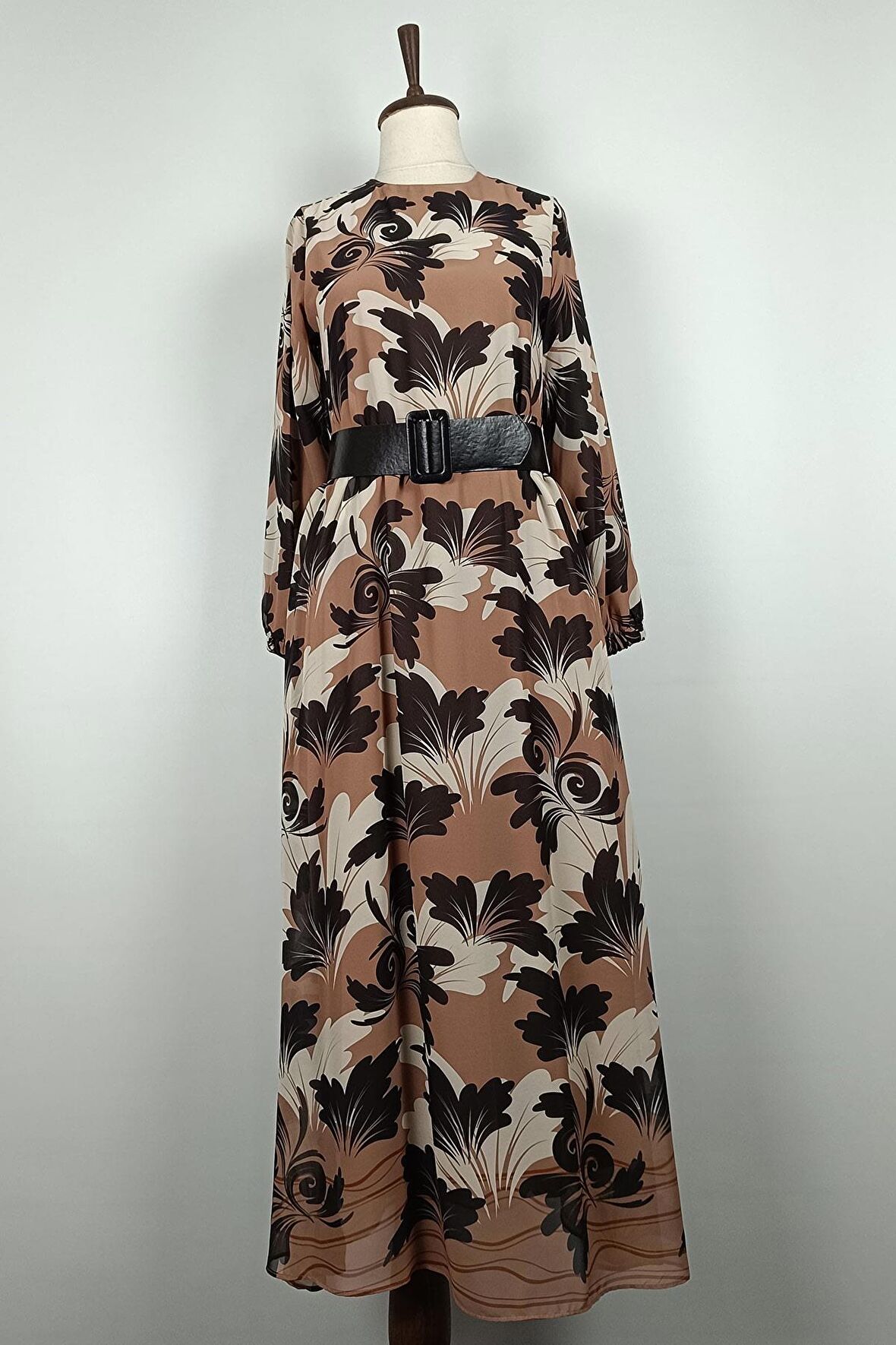 Büyük Beden Şifon Elbise Vizon 7819