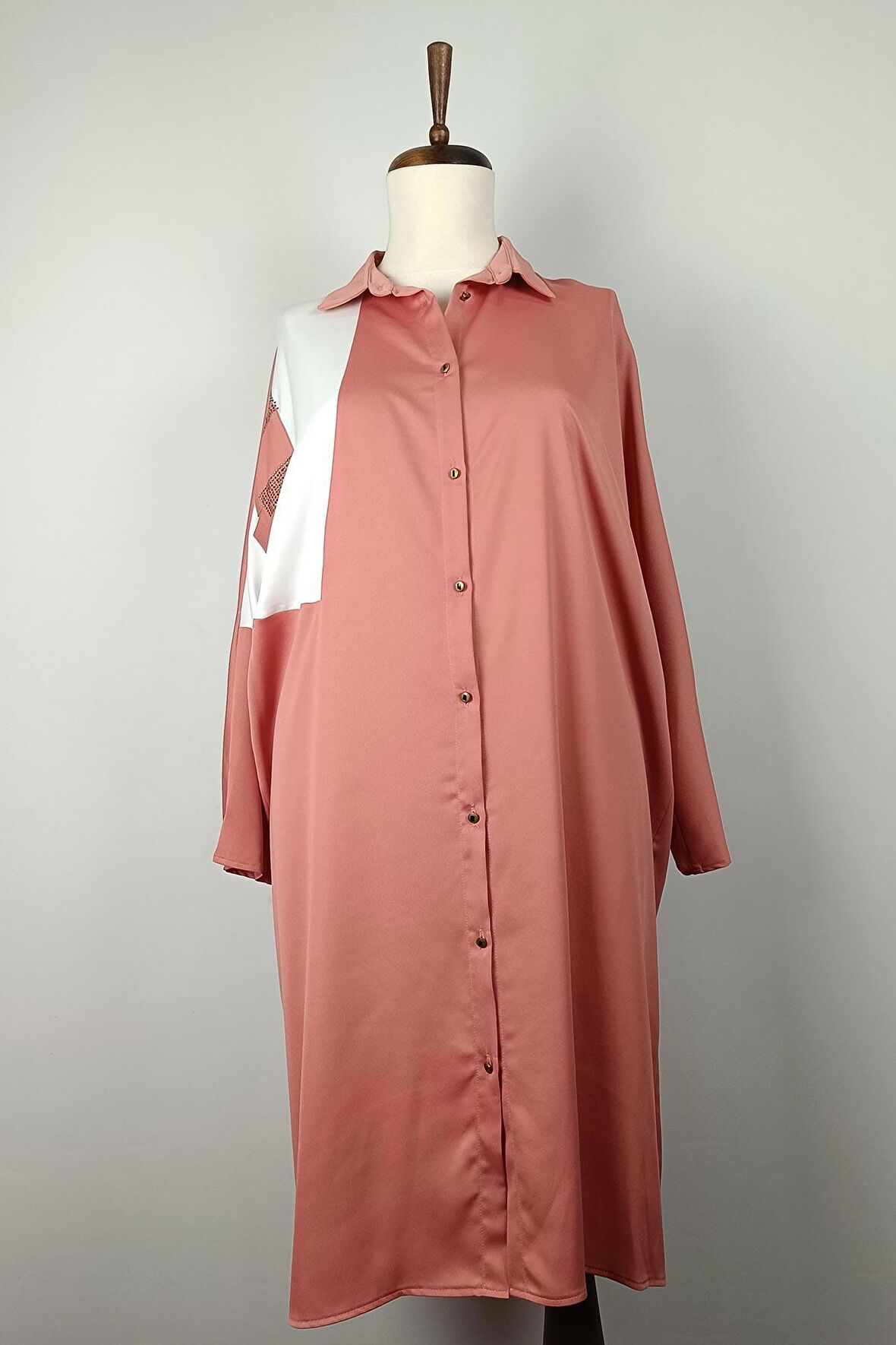 Oversize Taş Detaylı Tunik Gülkurusu T1621