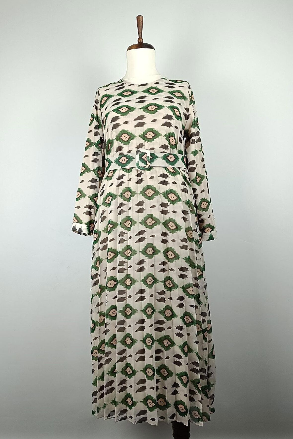 Büyük Beden Pliseli Elbise Yeşil 7824