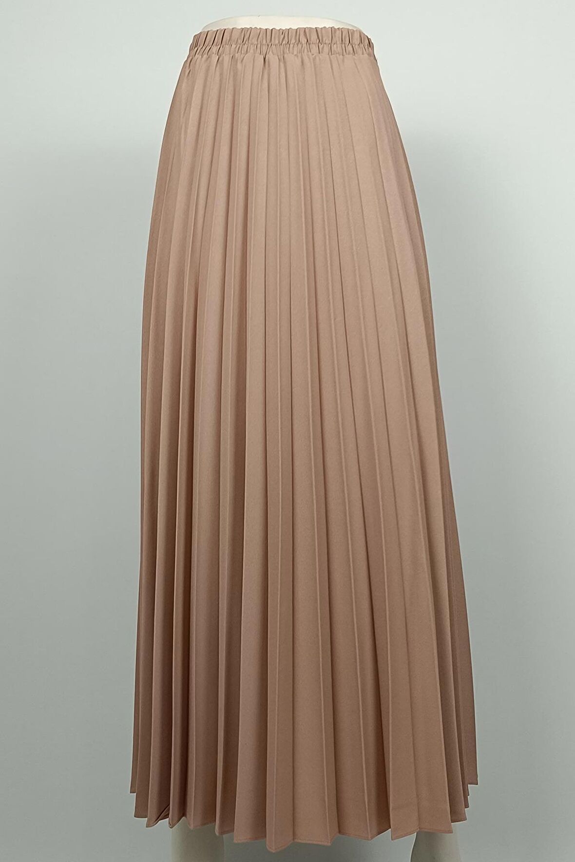 Pliseli Krep Etek Vizon 4339