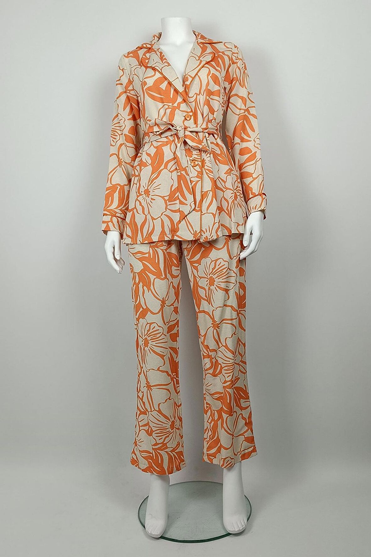Desenli Ceket Takım Turuncu TK225