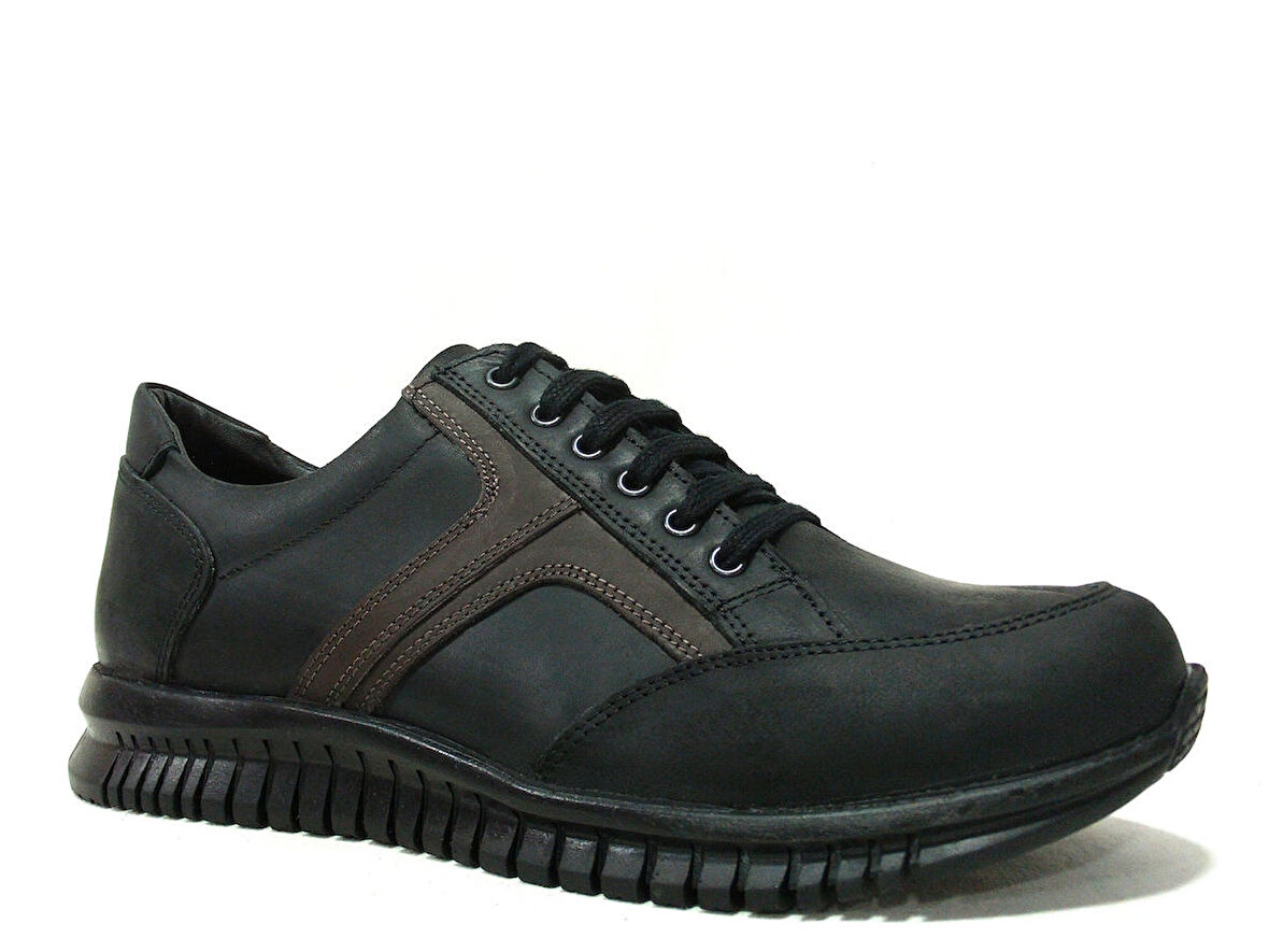 Güvenal Siyah Kahverengi Bağcıklı Anatomik Comfort Casual Ayakkabı