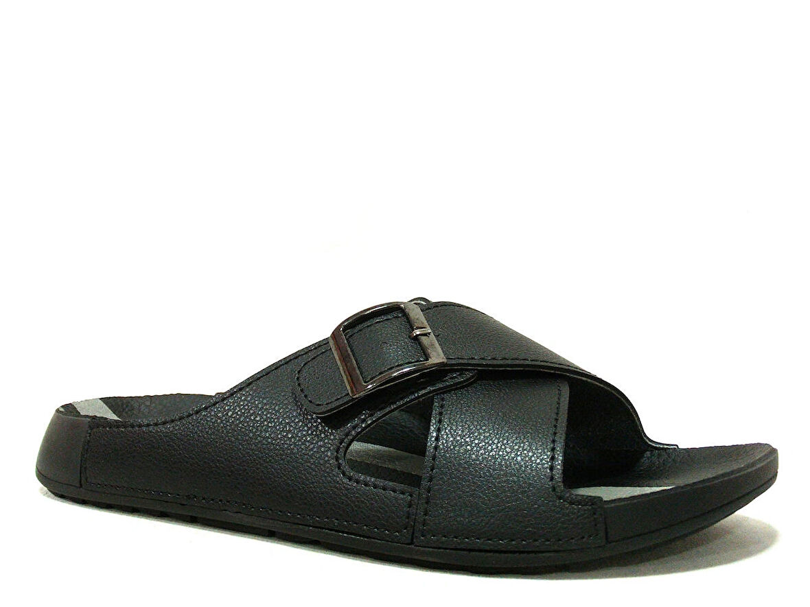 Gezer Siyah Gri Tokalı Anatomik Comfort Terlik