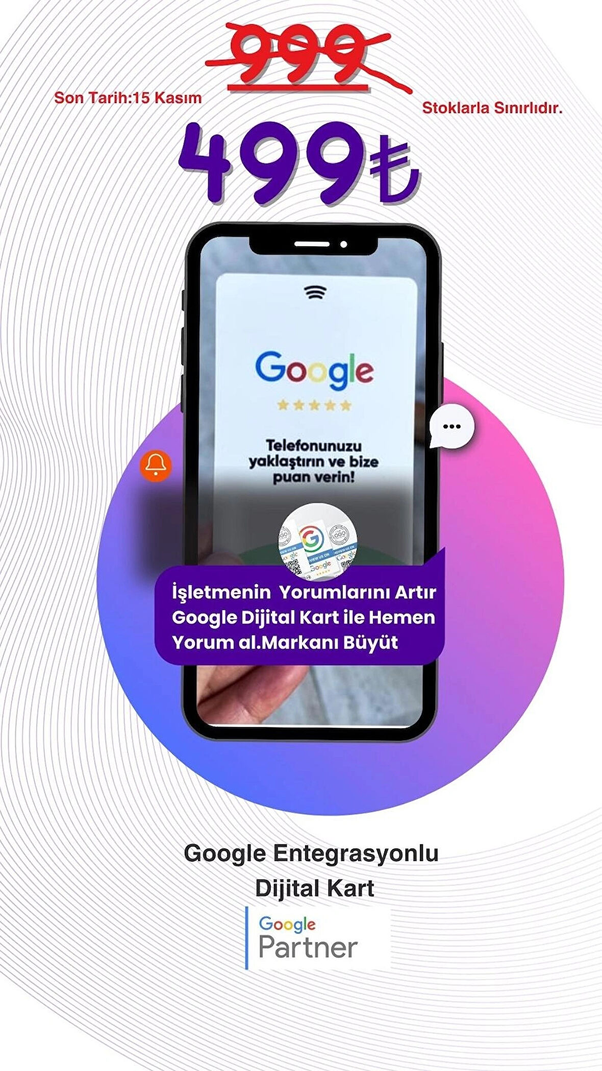 Google Yorum Kartı Dijital NFC Özellikli İşletme Kartı