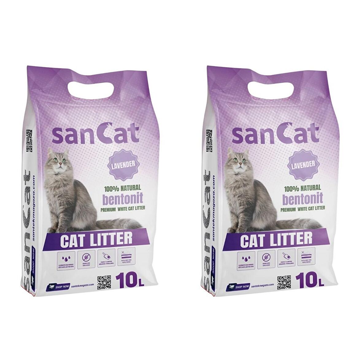 SANCAT Lavanta Kokulu Premium Beyaz Kedi Kumu 10 Lt. X 2 Adet